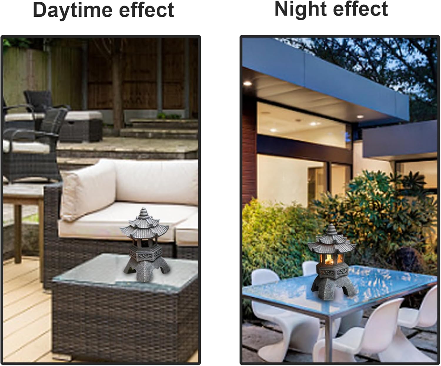 Décoration de Jardin, Statue de Jardin Pagode, Style Japonais, Résine Résistante aux UV, Lanterne Solaire, Gris - 2