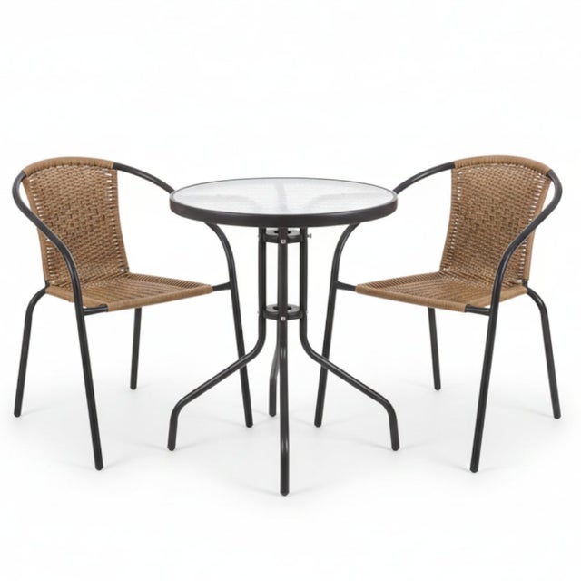 Conjunto Jardín y exterior Trivia con mesa y 2 sillas natural MONTY