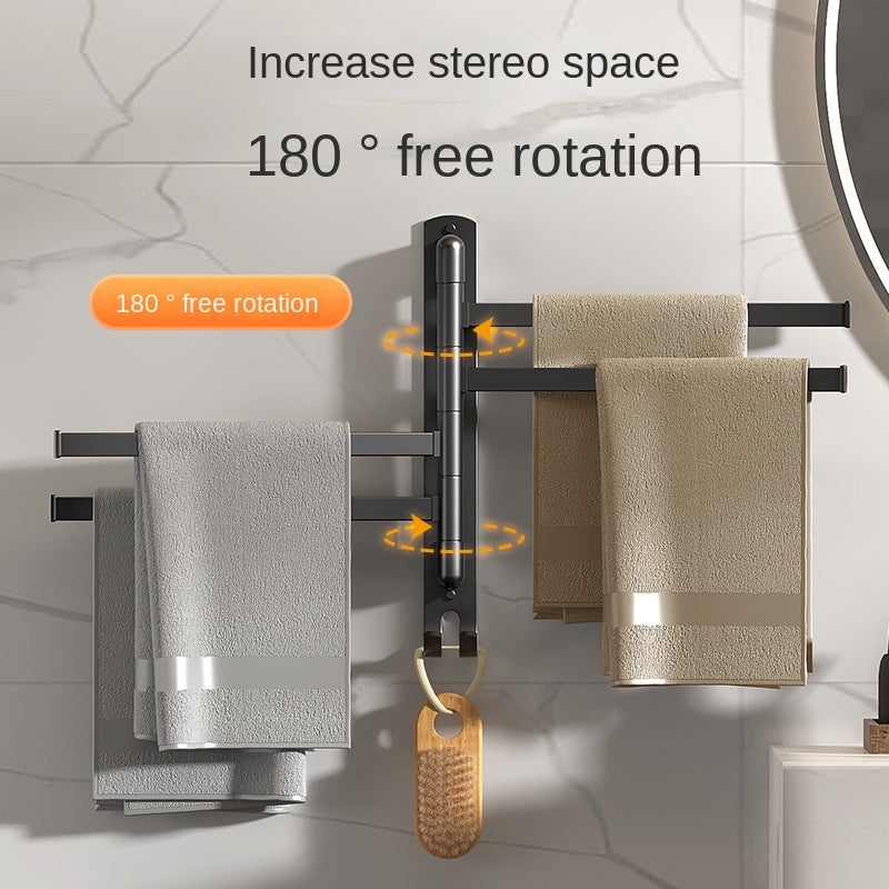 Porte-serviettes pivotant à 4 pôles, élégant et pratique pour salle de bain, barre à serviettes murale en acier inoxydable à 180 degrés - 2