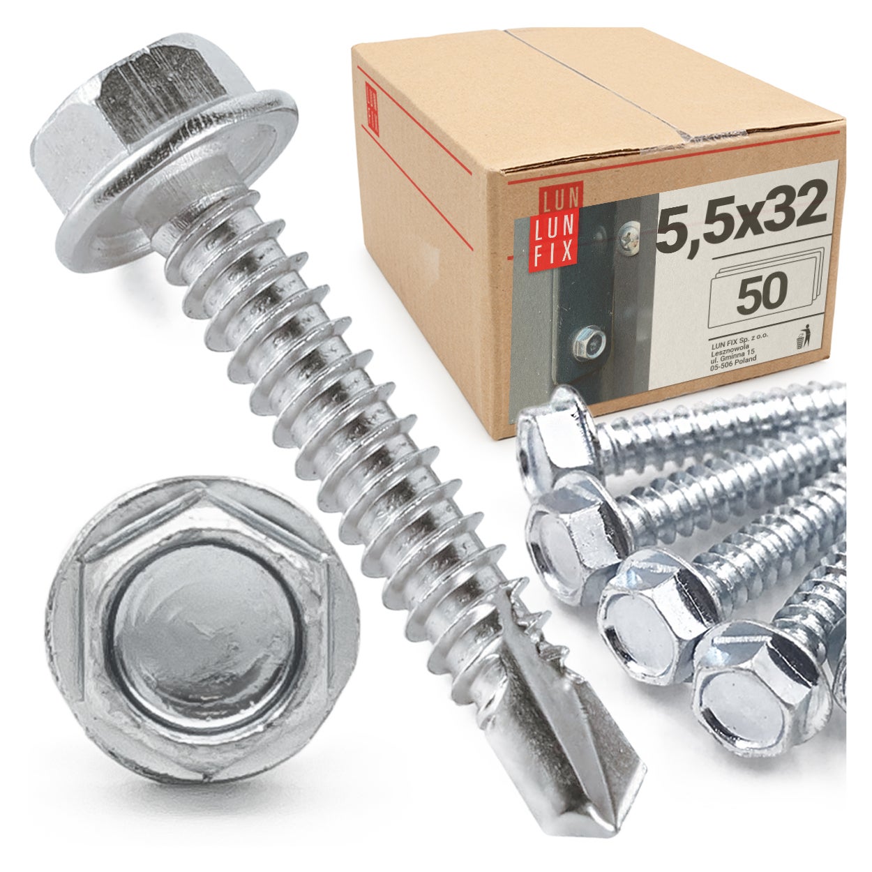 Wkręty do metalu samowiercące z łbem na klucz 5,5x32mm 50szt.