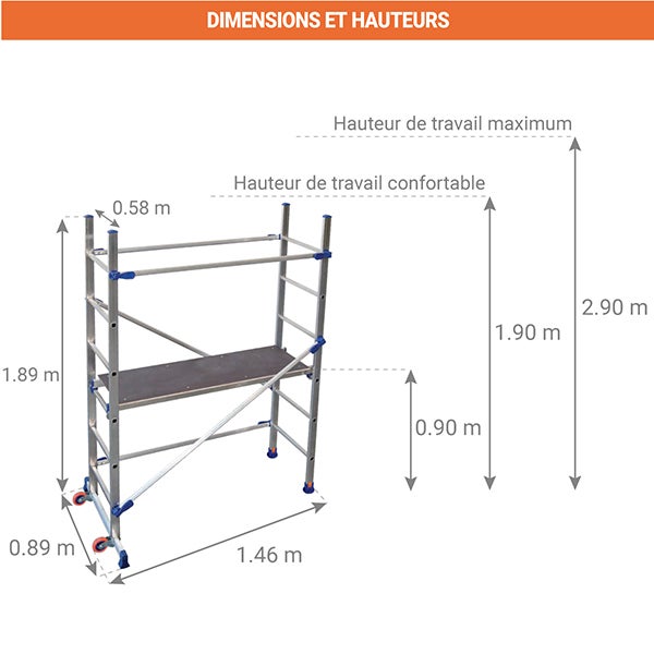 Echafaudage roulant alu - Hauteur de travail maximale de 2.90m + Sac à dos de chantier - P6-SAC - 2
