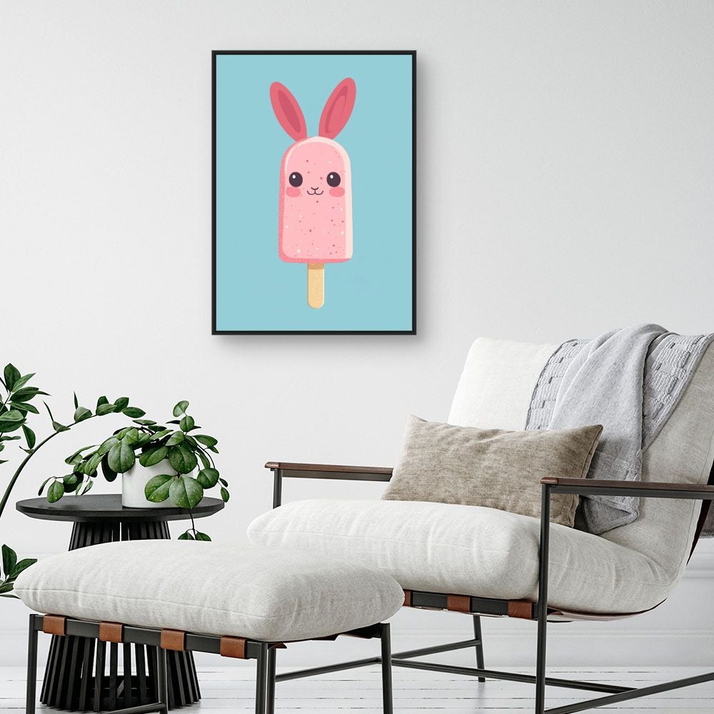 Tableau imprimé et encadré pour enfants 'Crème glacée lapin' / 50x70cm / Cadre Noir / Fabriqué en France / Toile murale / DADA ART - 2