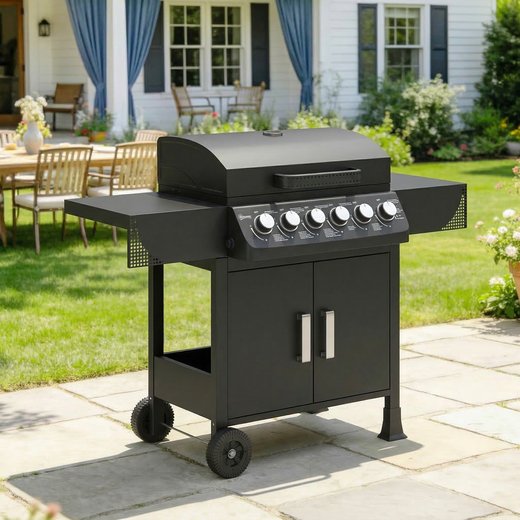 Outsunny Barbacoa De Gas Metal, Acero Inoxidable 135X51x101 Cm Negro Acero Inoxidable, Leroy Merlin