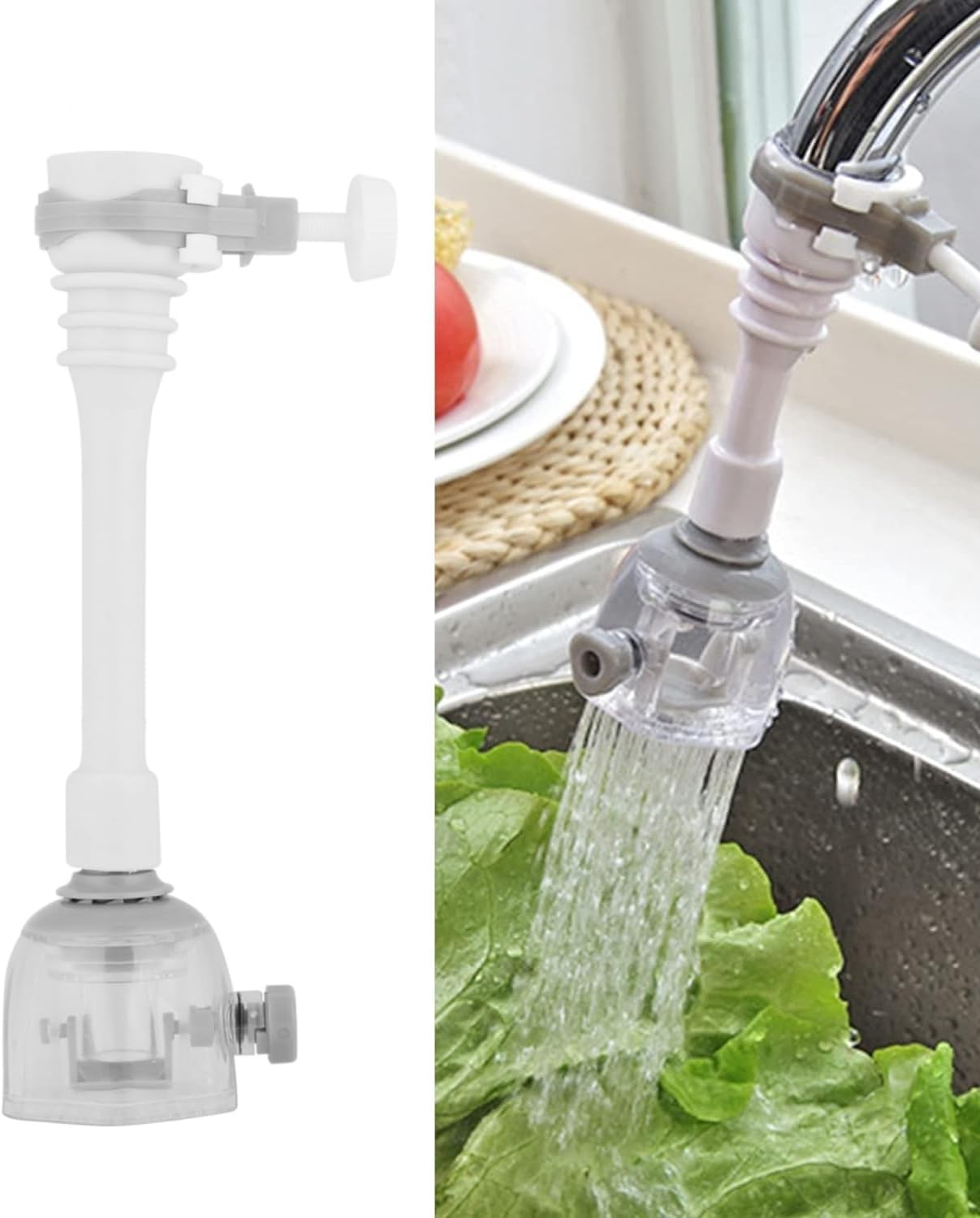 Przedłużacz do kranu kuchennego 360°, obrotowy perlator, 2 tryby, filtr oszczędzający wodę do kranu kuchennego (18 cm, szary)