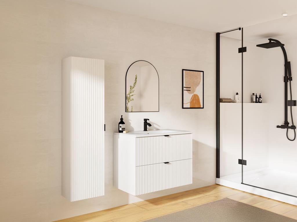 Meuble de salle de bain suspendu strié avec vasque à encastrer et