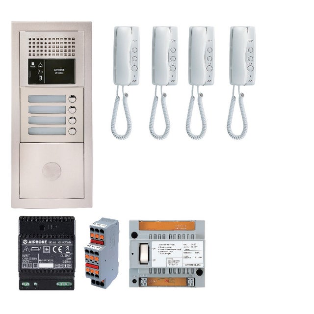 Aiphone - Pack GT interphone audio avec 4 postes programmés - GTBA4E