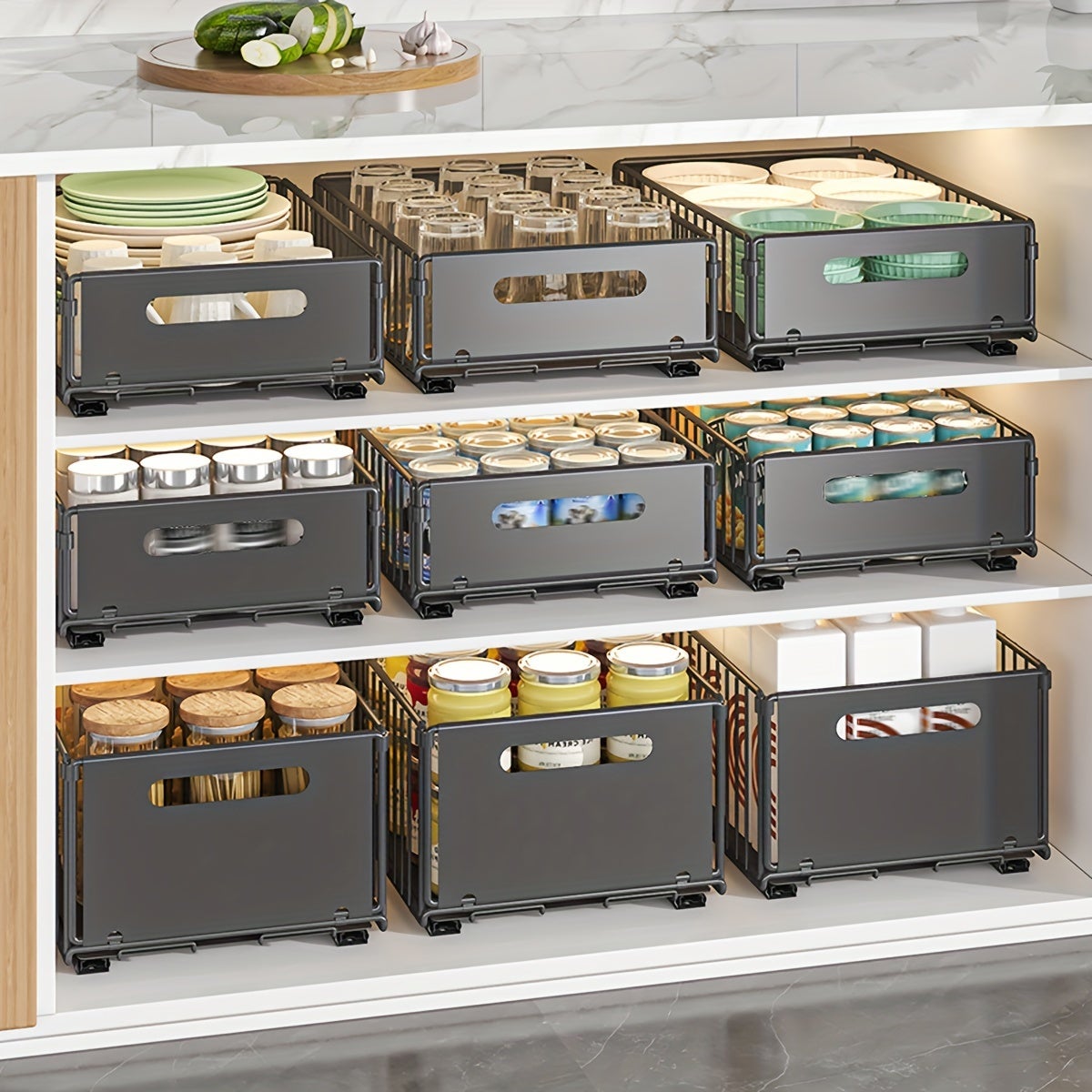 2Pcs Panier de rangement coulissant pour armoire, étagère à tiroir, Placard de Cuisine Organiseur - 37.5x24.5x19cm - 4