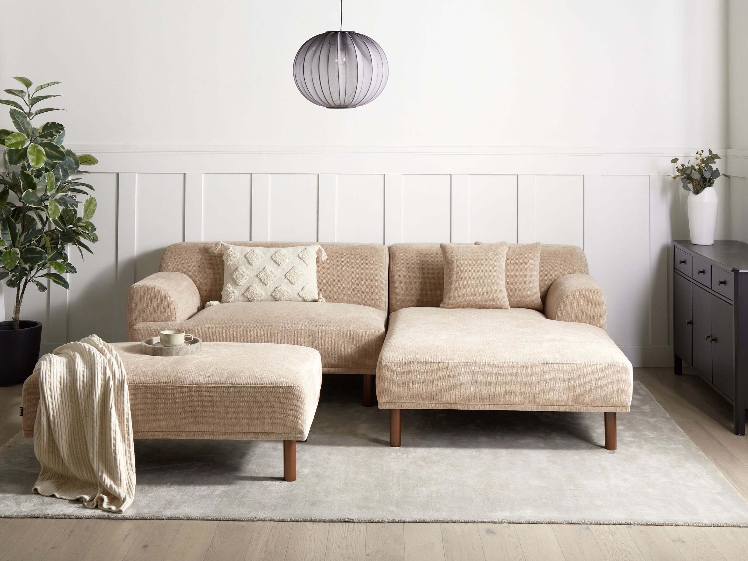 Canapé d'angle HOLT avec ottoman Tissu Beige Côté gauche | Leroy Merlin