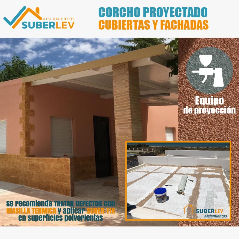 Corcho Proyectado Cubiertas y Fachadas SUBERLEV Aislamiento Natural Térmico Acústico e Impermeabilización 12Kg CP-06 (15 Años Garantía) - 5