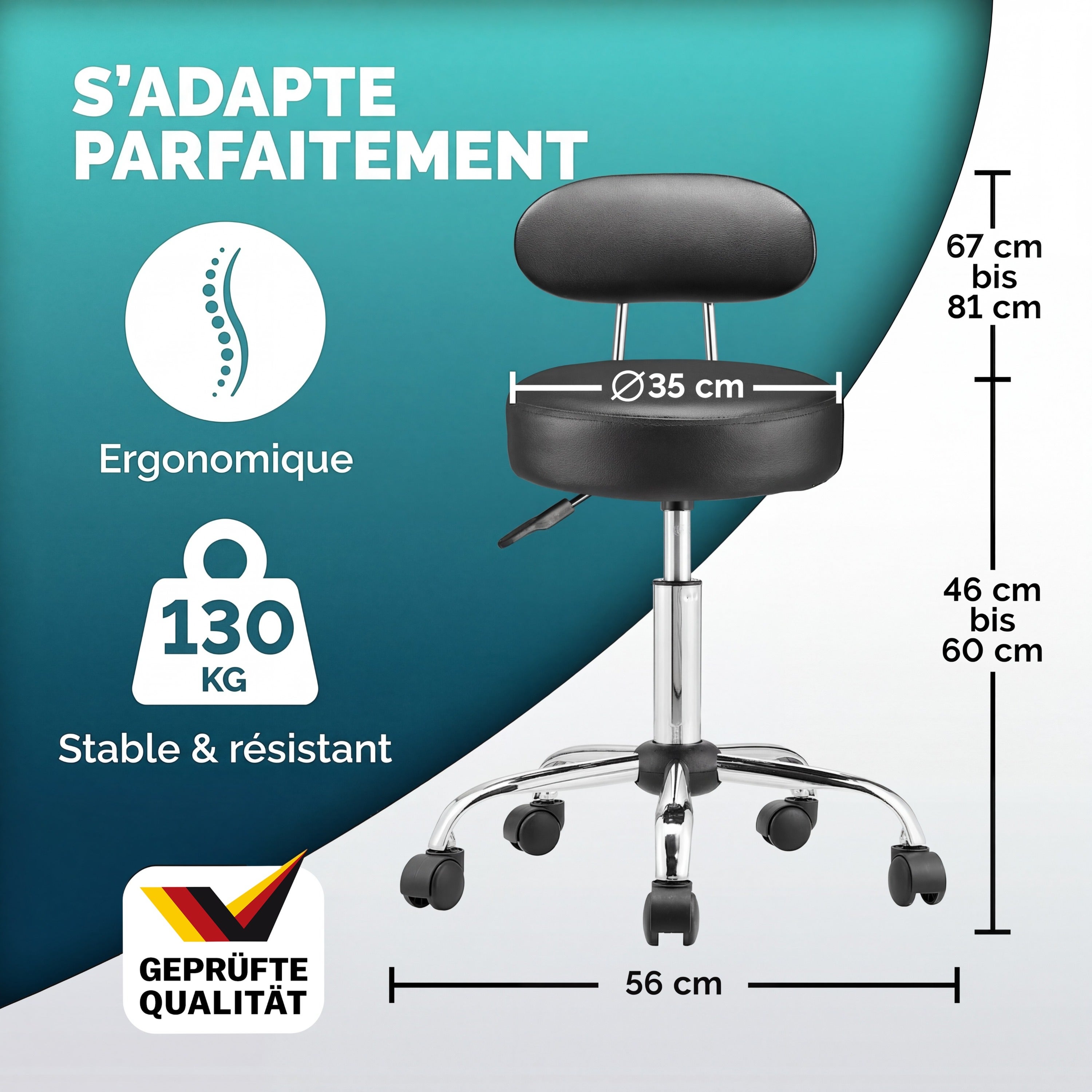 CASARIA® Chaise Bureau Gaming noire Pivotante Avec Dossier, Siège Similicuir Réglable Sur Roulettes Fauteuil Salon Polyvalent tabouret coiffeuse - 2