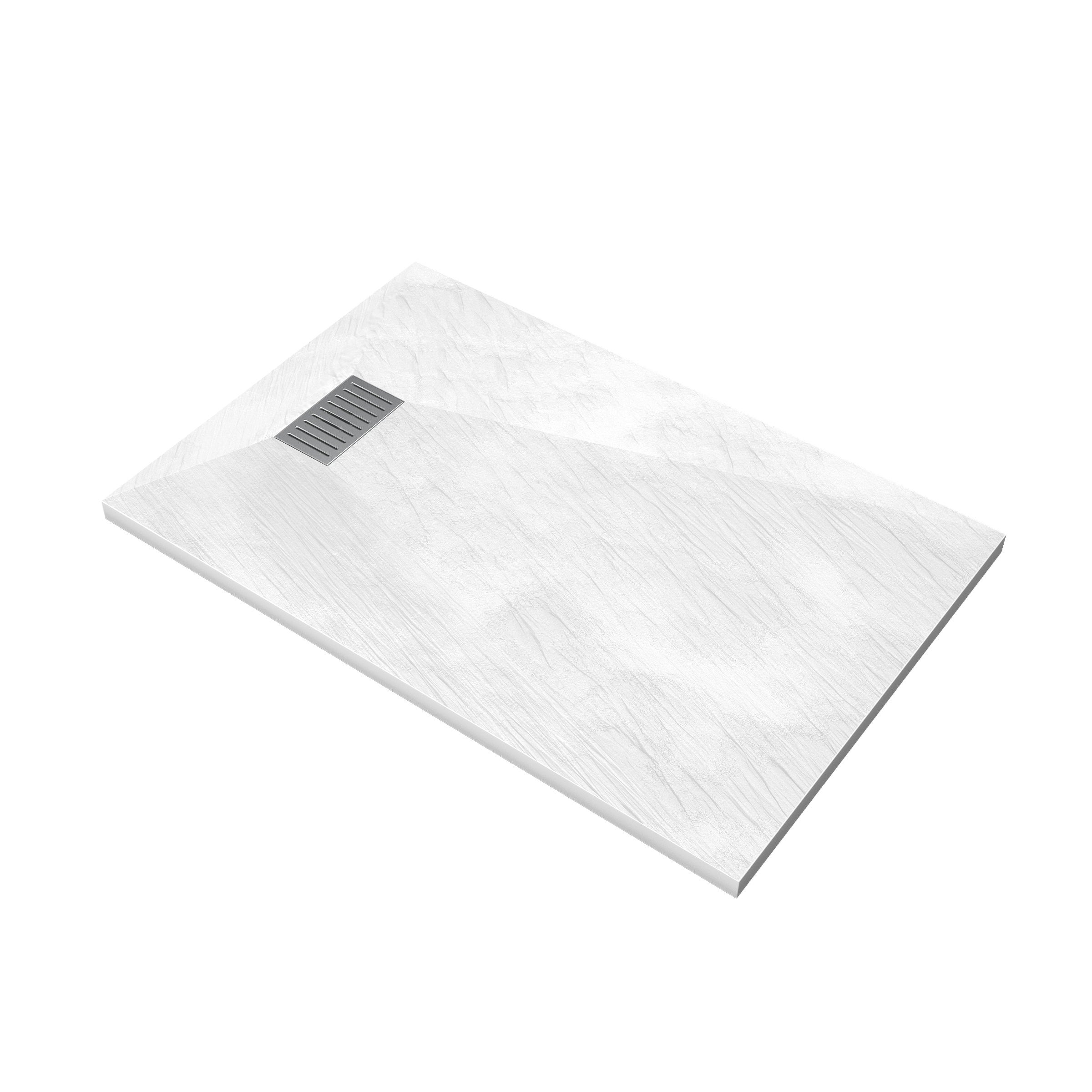 Receveur de douche Blanc Effet Pierre 90x140 cm et Grille décor Linéaire en Inox - 3