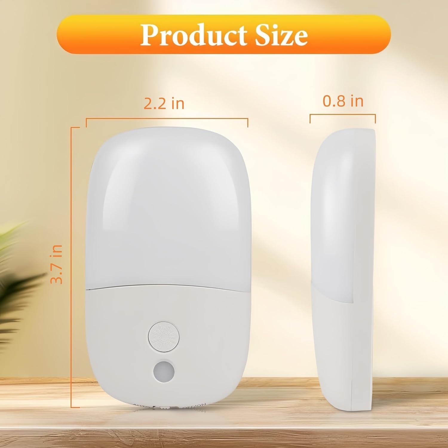 Lampki nocne LED, wtykowe, zestaw 2 szt., ściemnialne, z czujnikiem zmierzchu i świtu, chowana wtyczka, ciepłe światło. - 5