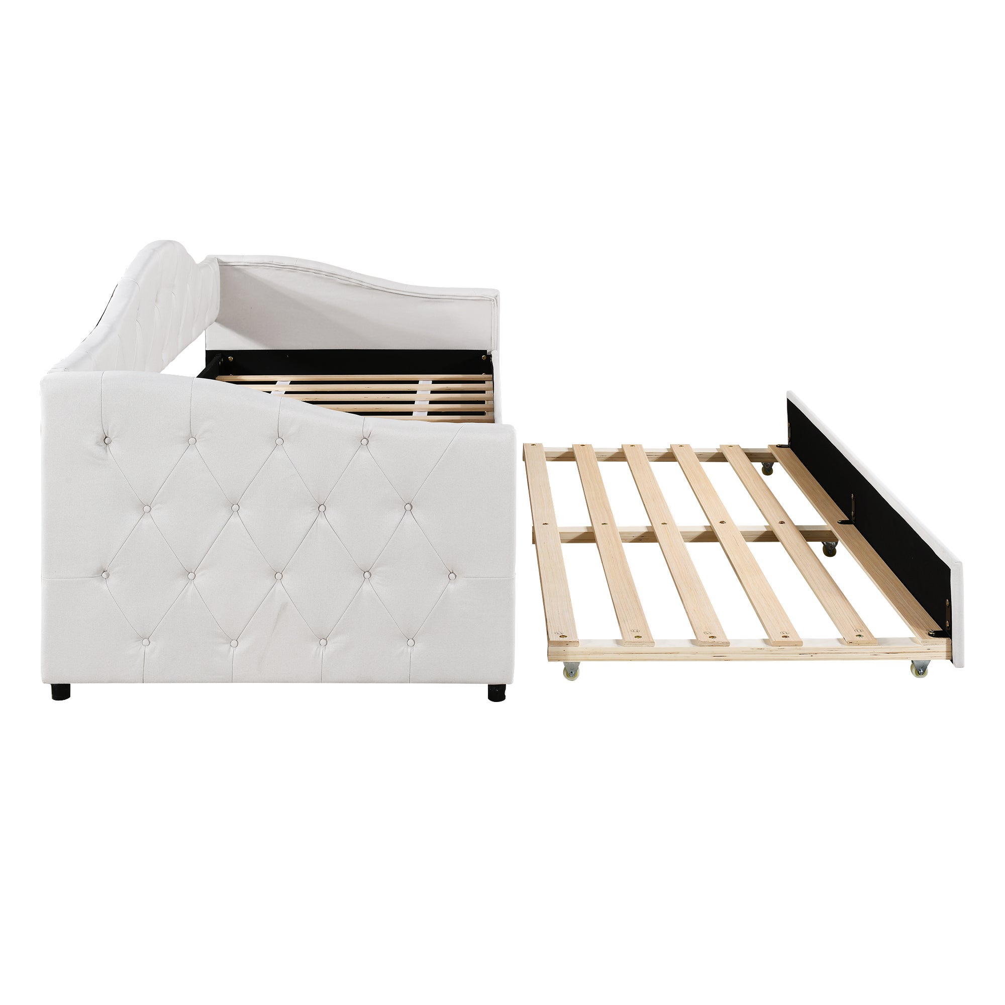 Cama nido 90 x 200 cm + cama 90 x 190 cm, sofá cama - tejido lino - color beige (sin colchón) - 8
