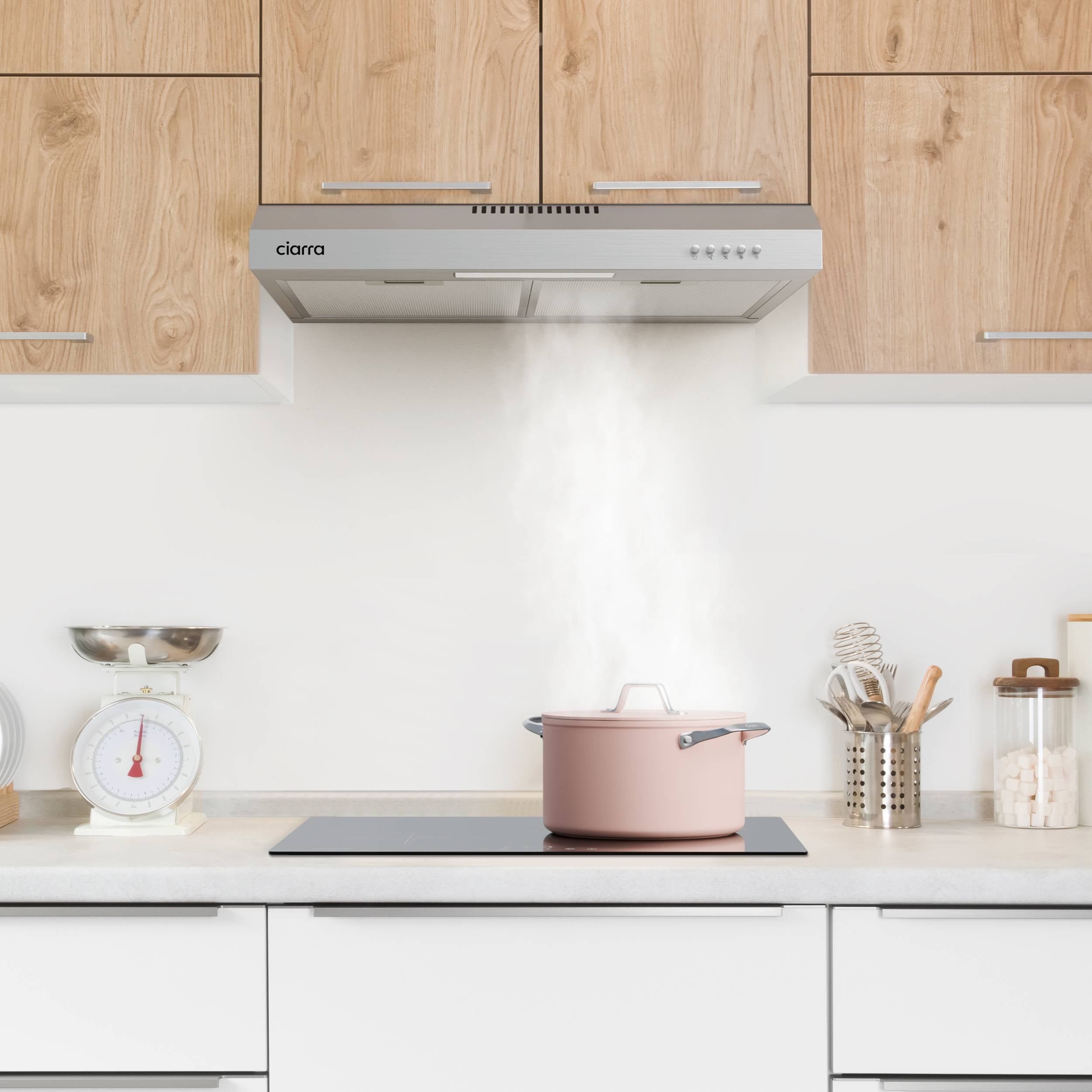 CIARRA Cappa Aspirante Sottopensile 60cm 220m3/h A+ 3 Velocità Ricircolo o Scarico Acciaio inox VMS6903 - 6