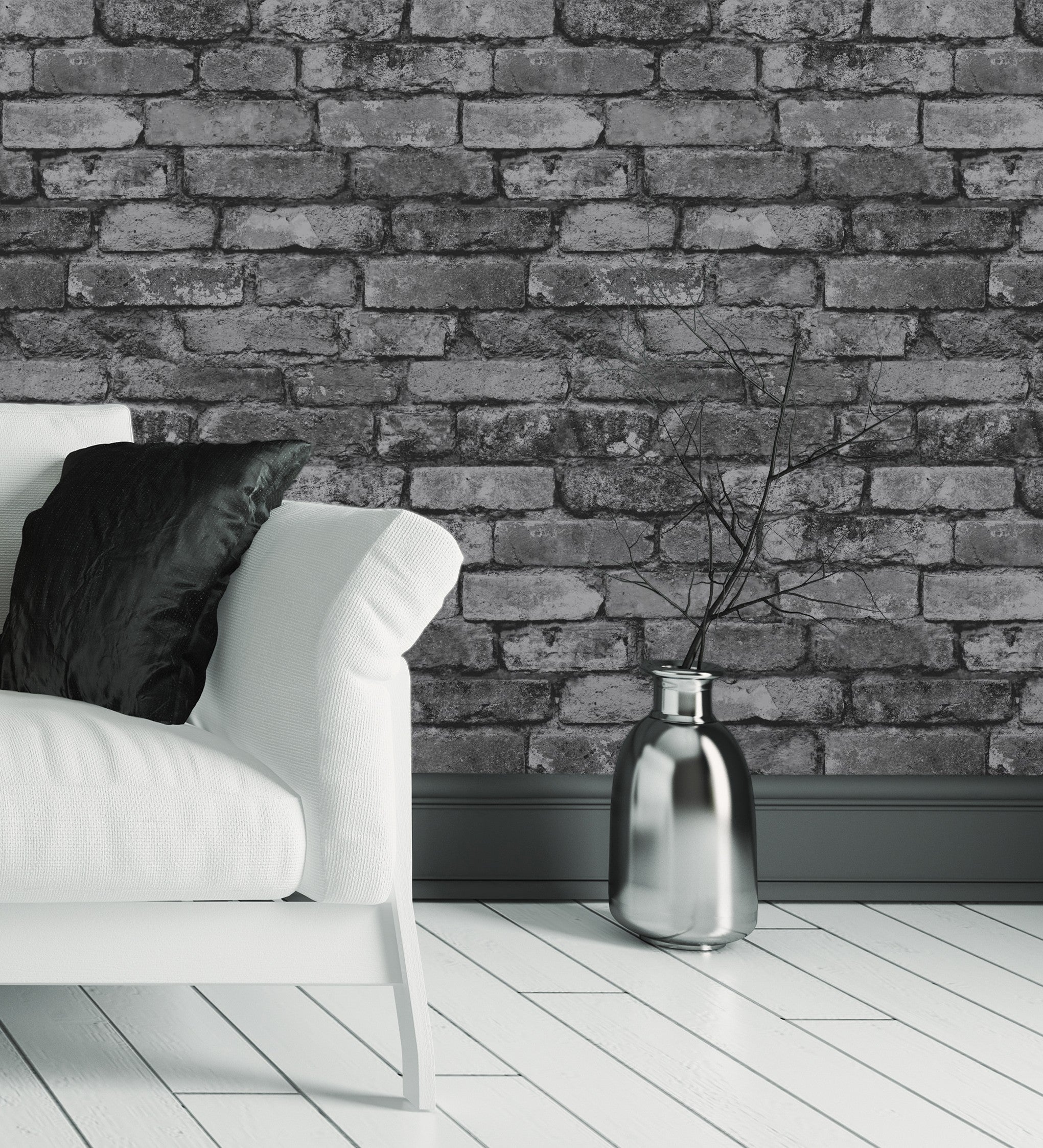 Papel pintado lavable muro de ladrillos gris oscuro y negro textura lisa - manchester break 680893 de gaulan - rollo de 10 m x 0,53 m