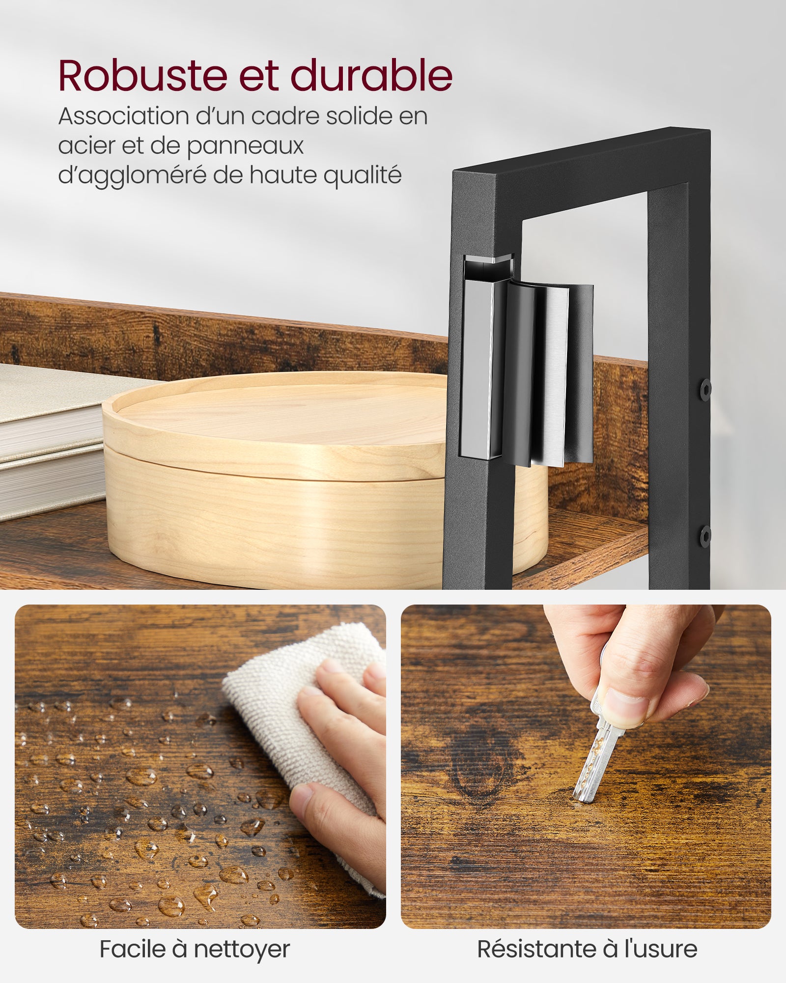 Étagère Échelle, Bibliothèque à 5 Niveaux, Meuble de Rangement sur Pieds, Facile à Assembler, Style Industriel, Marron Rustique et Noir - 4