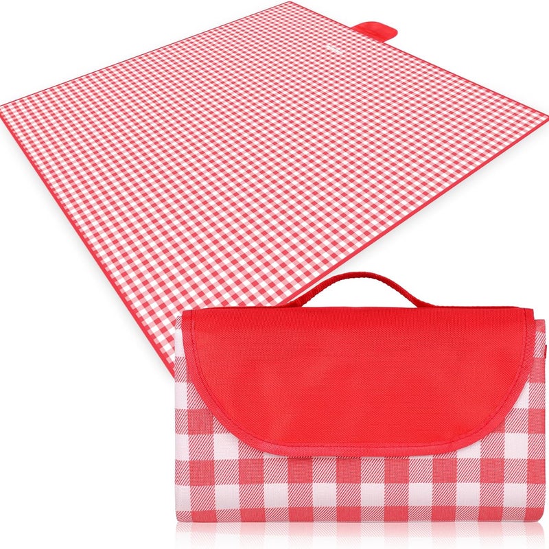 Wodoodporny składany koc piknikowy, 200 x 200 cm, idealny do parków, na kemping i w podróż, czerwony