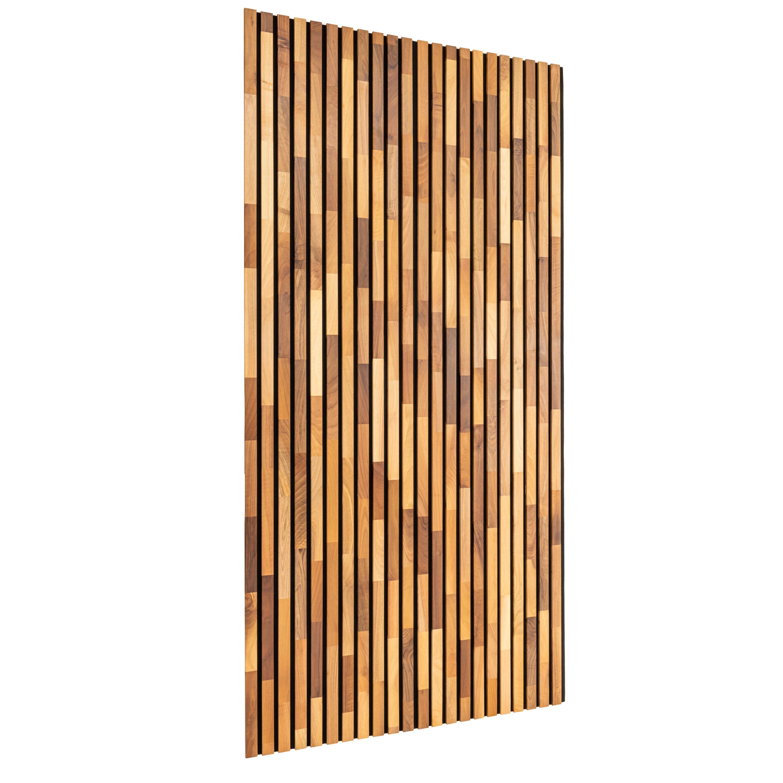 Panneau Tasseau Acoustique en Bois - Noyer Massif - 2400x600mm - Lattes 40mm, Support en Feutre Noir - 6