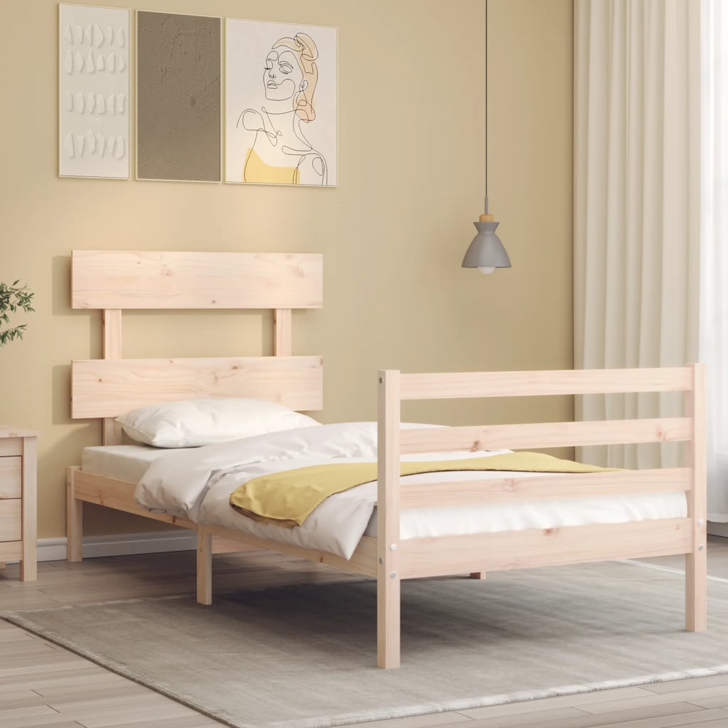 Cadre De Lit En Bois Massif Avec Tête De Lit Et Sommier à Lattes – VidaXL, Design Moderne