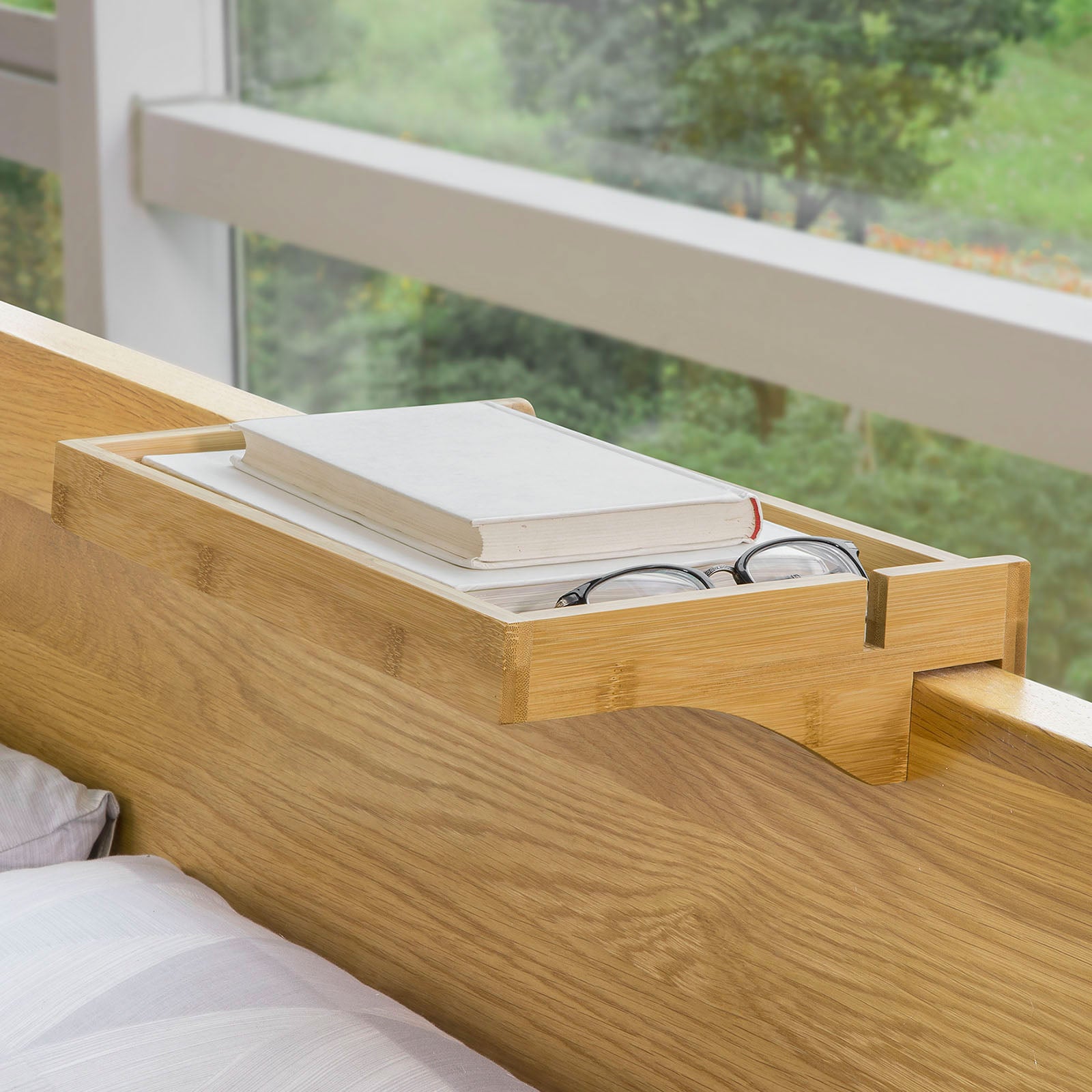 SoBuy NKD01-N Petite Table de Chevet Étagère Suspendue en Bambou Table de Nuit, Naturel-Noir - 7