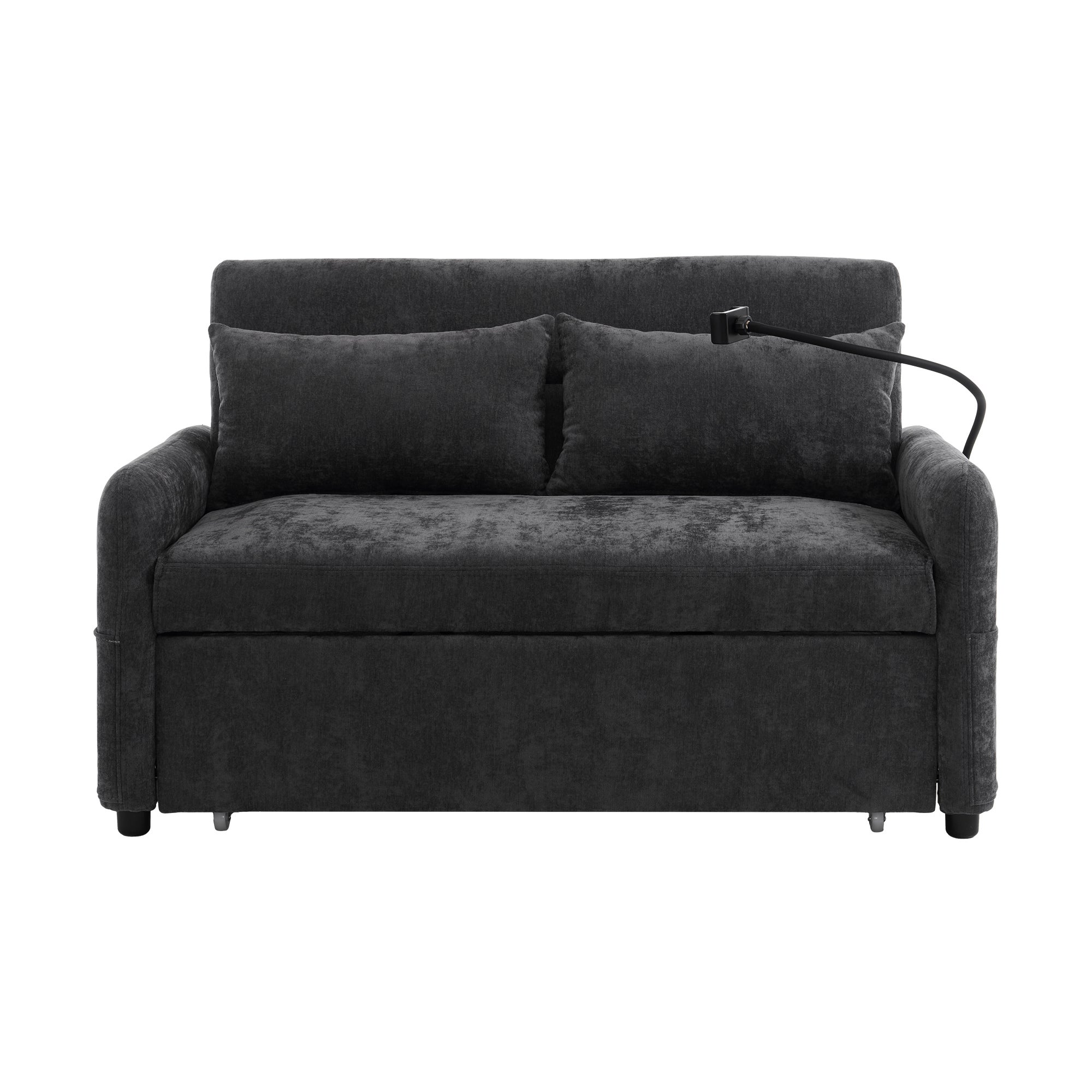 Canapé convertible réglable multi-angles en tissu chenille - 2 places - avec support téléphone et Ports USB - Gris - 4