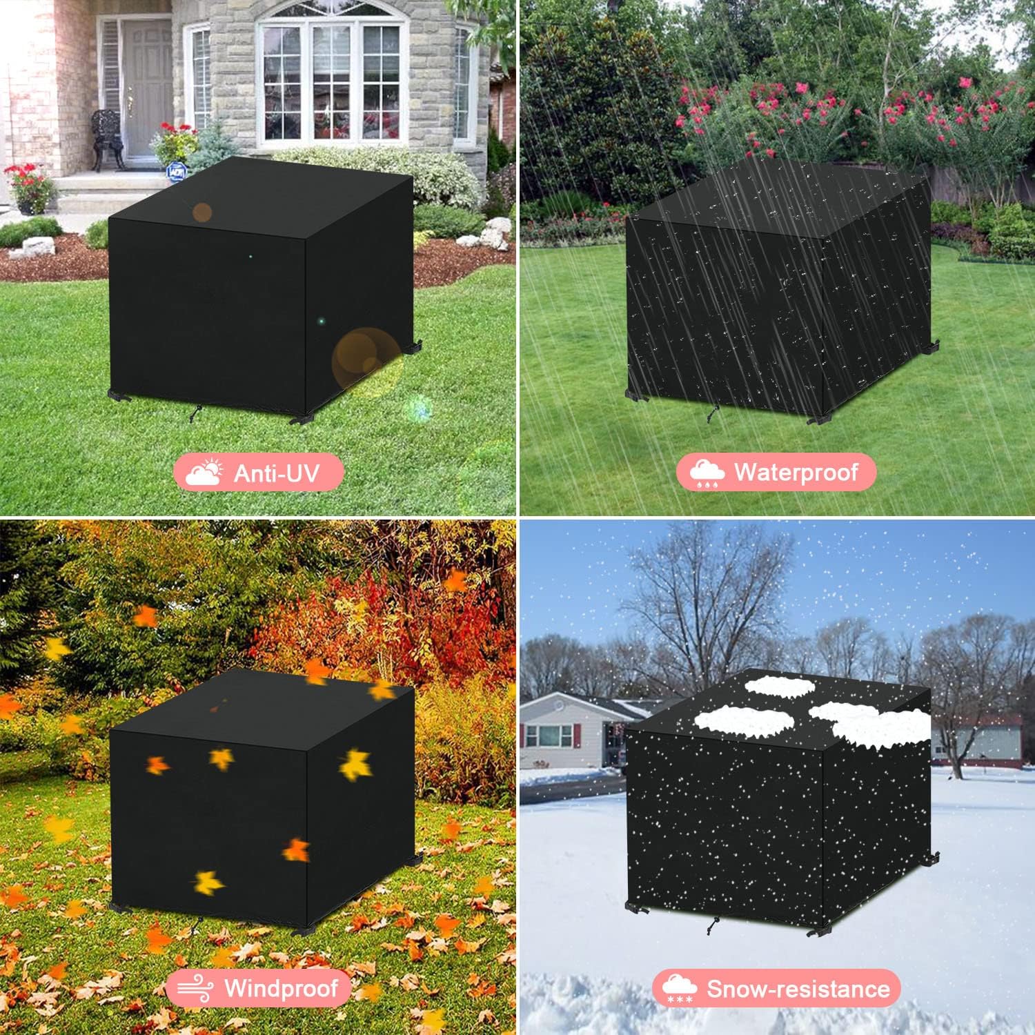 Housse de protection pour mobilier de jardin, carrée, imperméable et résistante aux UV, tissu Oxford 420D, noir, 90 x 90 x 90 cm - 4