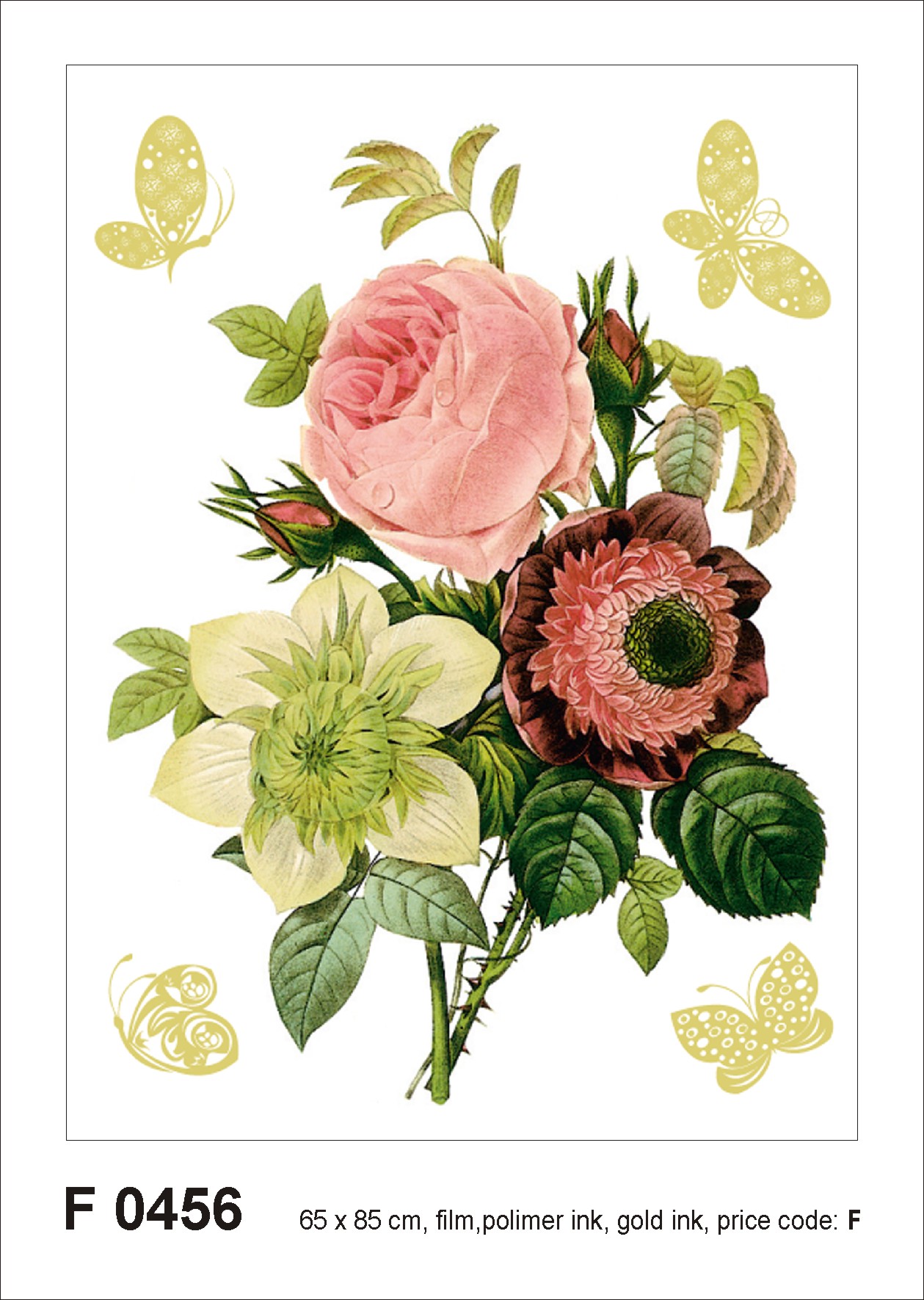 Mural decorativo autoadhesivo ramo de flores verde y rosa - 85 x 65 cm - sanders & sanders