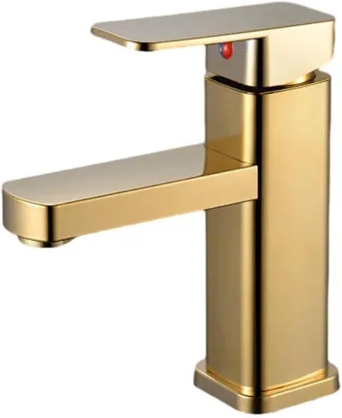 Kran do wody ciepłej i zimnej do łazienki - odpowiedni do łazienek, umywa, zlewów itp. - z elastycznym wężem doprowadzającym wodę, 1 szt., złoty