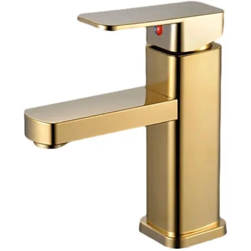 Kran do wody ciepłej i zimnej do łazienki - odpowiedni do łazienek, umywa, zlewów itp. - z elastycznym wężem doprowadzającym wodę, 1 szt., złoty