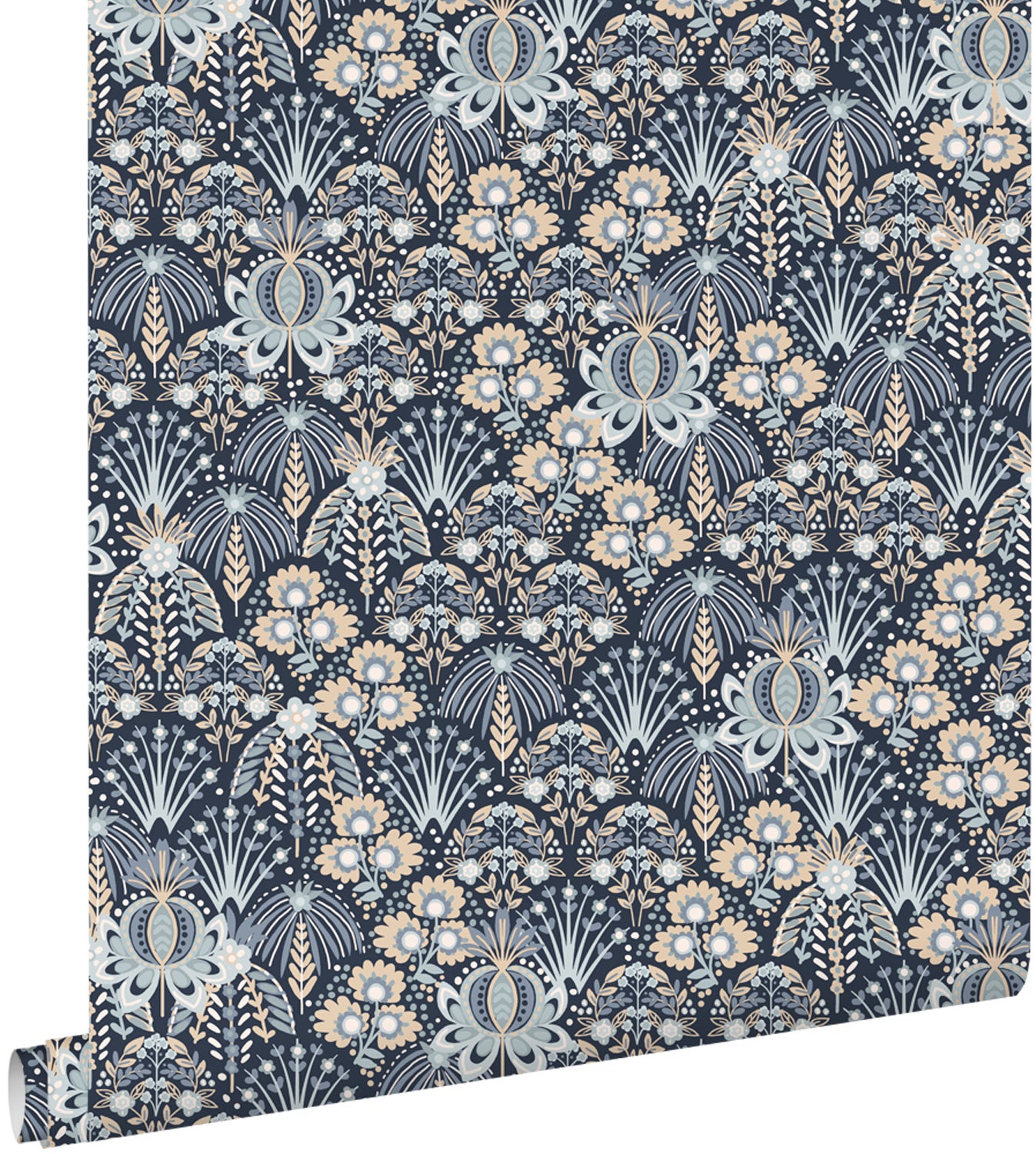 Tapeta vintage kwiaty w stylu secesyjnym niebieskim - 50 x 900 cm - ESTAHOME