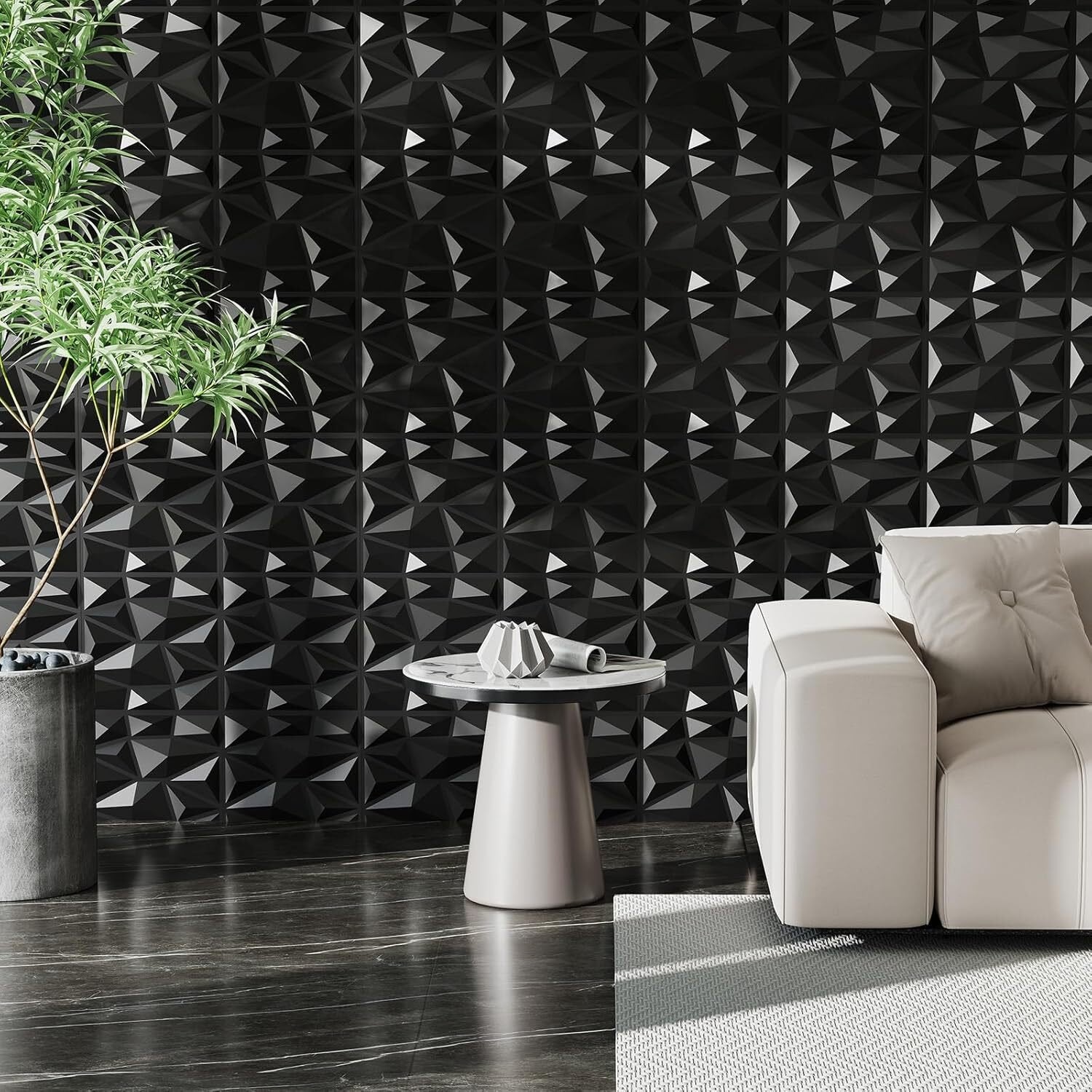 40x/10m² Panele Ścienne 3D, Okładzina Ścienna z Kwadratowych Paneli Wewnętrznych 50x50 cm z PVC, Ognioodporna z Akcentem Diamentowym do Wycinania - 7