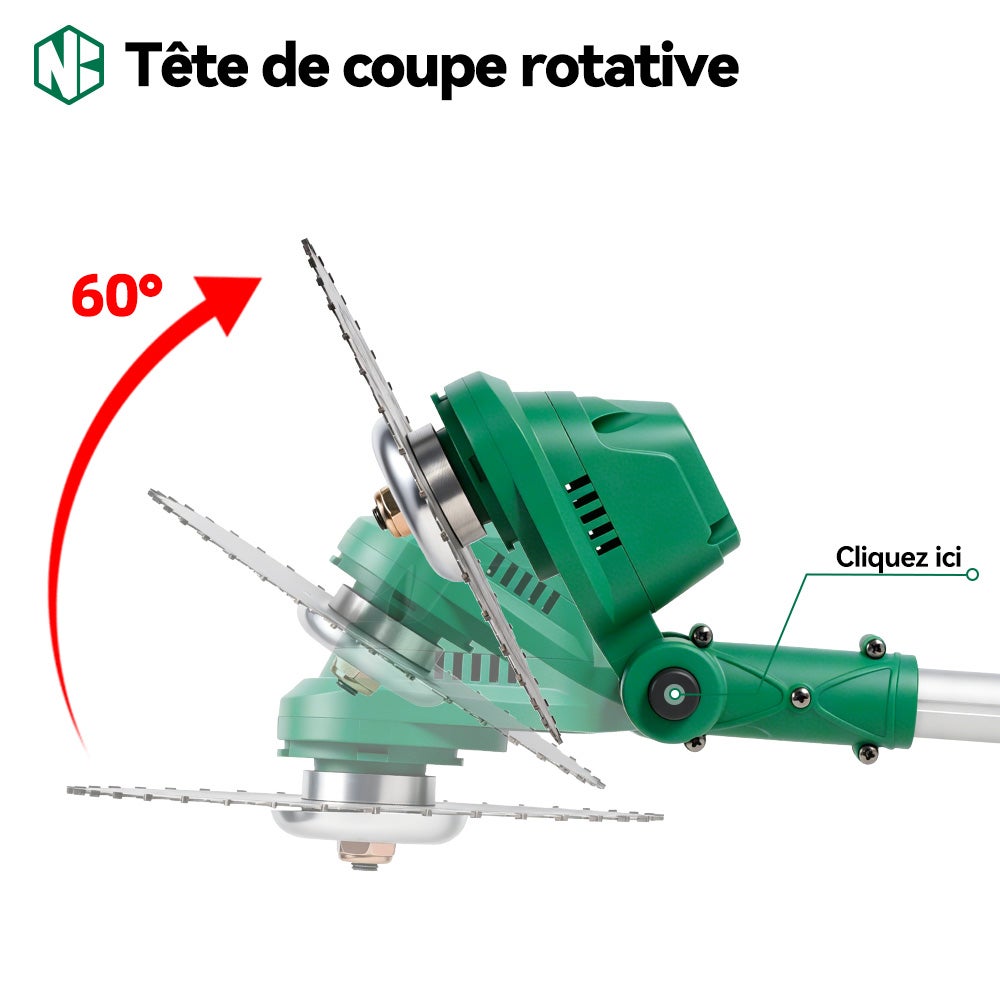 NewBeny Coupe-bordure à batterie ,21V,L27 cm,Manche télescopique 130 cm,2 batterie 4.0Ah - 3