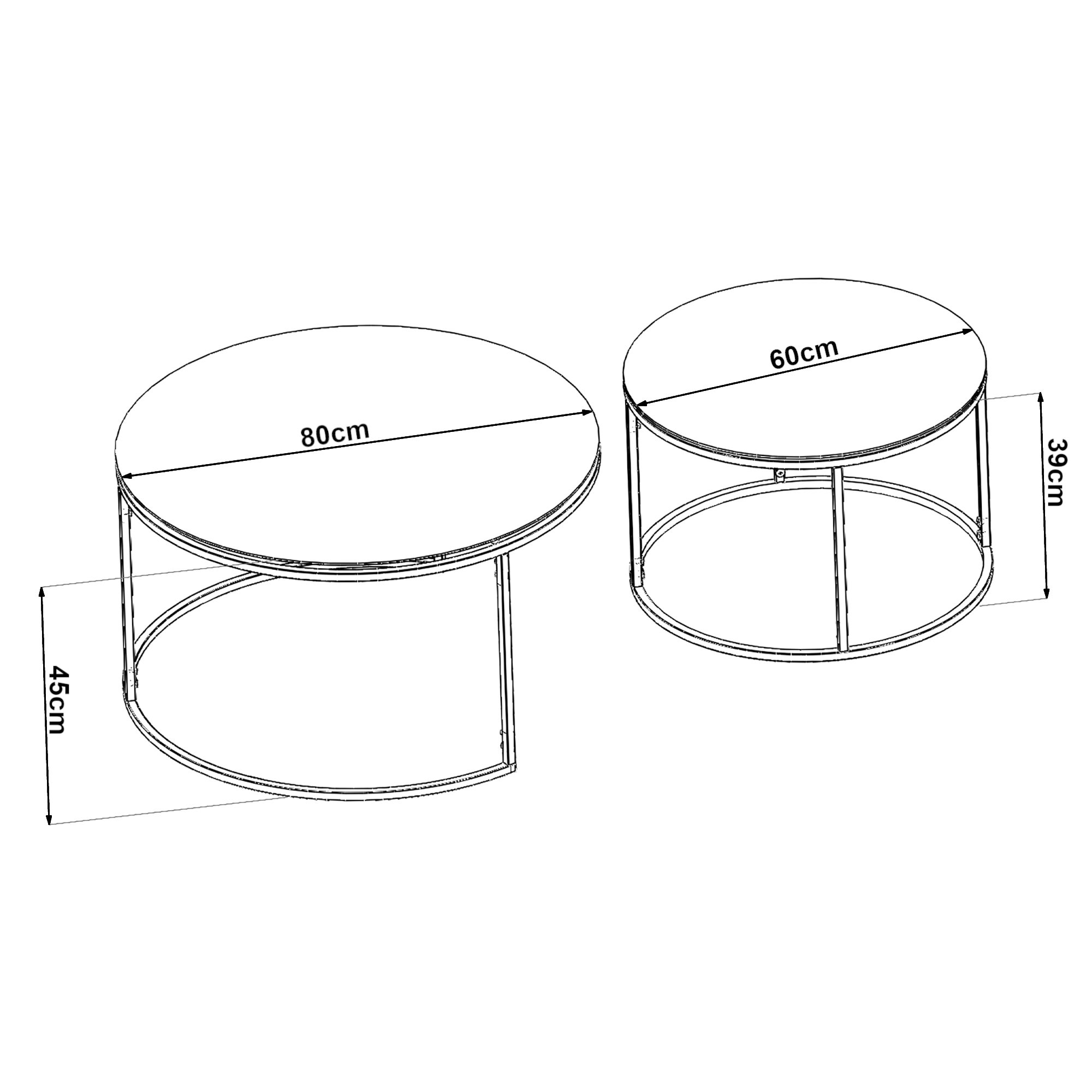 Set de 2 tables basses Kokkola rondes gigognes en verre fumé [en.casa] - 2
