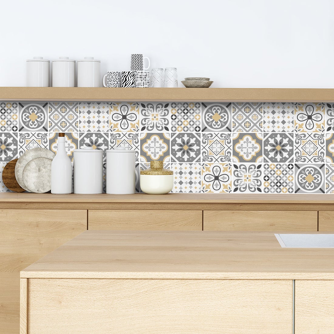 Crédence adhésive carreaux de ciment gris et beige 60x300cm - 3