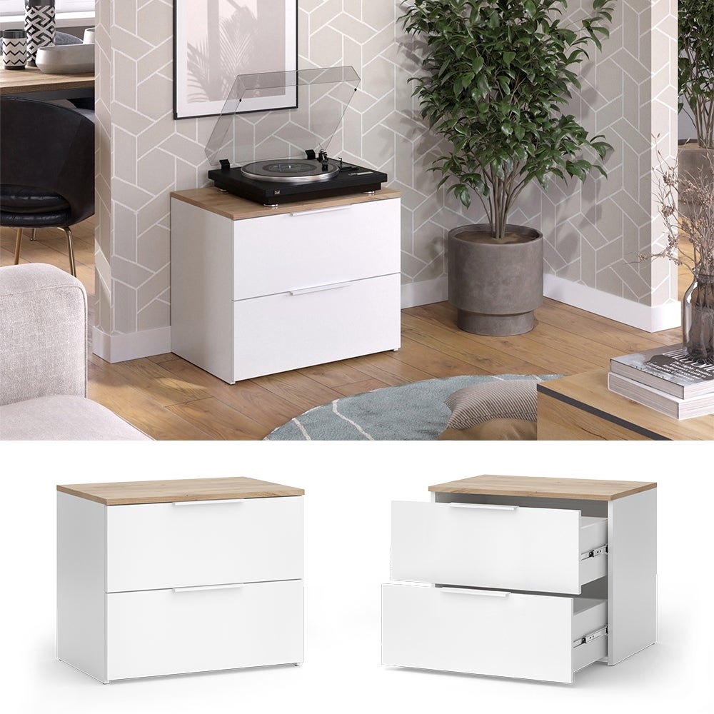 Sideboard Wido Vicco – Blanc/Sonoma – 80x50cm – 2 Portes – Neuf