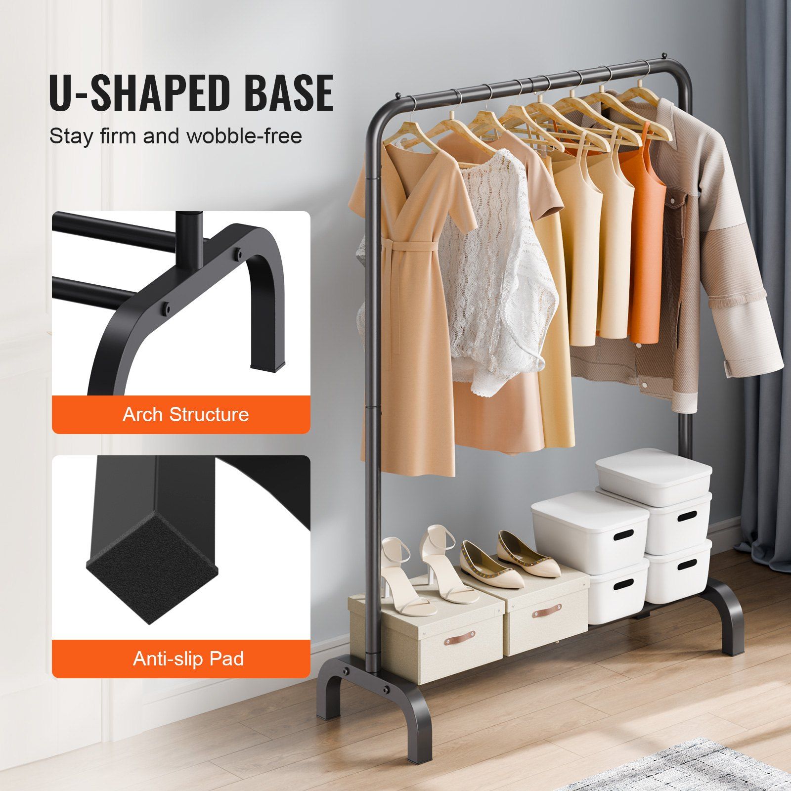 Portant Vêtements Robuste avec Tringle et Espace de Rangement,Rack Idéal pour Chambre et Invités - 5