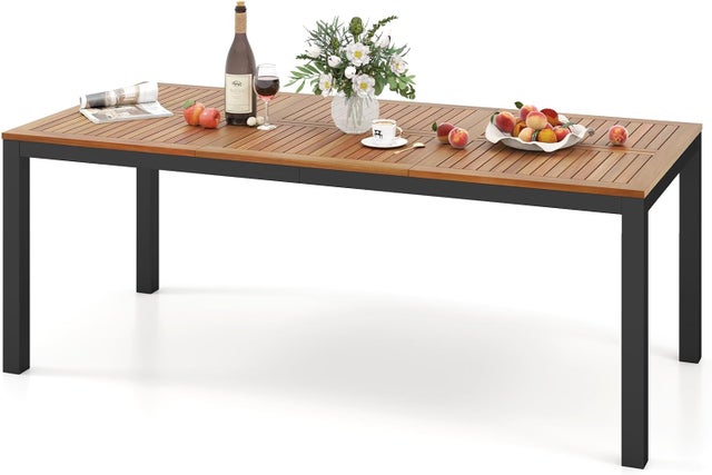 Tavolo da Pranzo per 8 Persone, Tavolo da Pranzo per Esterni in Legno di Acacia con Foro per Ombrello, per Giardino, Cortile, 200 x 90 x 75 Cm