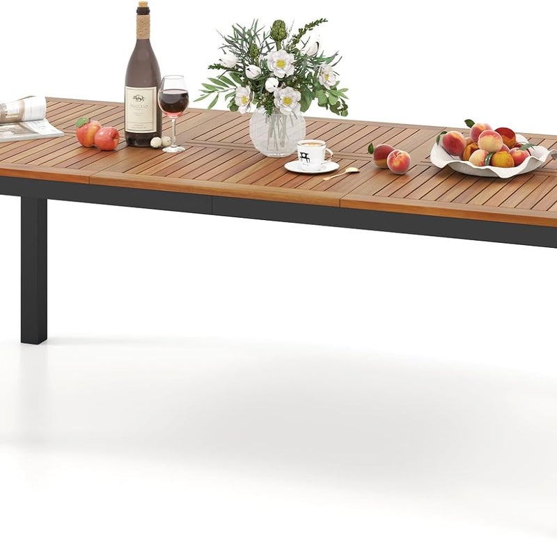 Stół Ogrodowy z Drewna Akacjowego FSC dla 8 Osób 90 x 200 x 75 cm, Stół Ogrodowy z Otworem na Parasol – Prosta Metalowa Rama