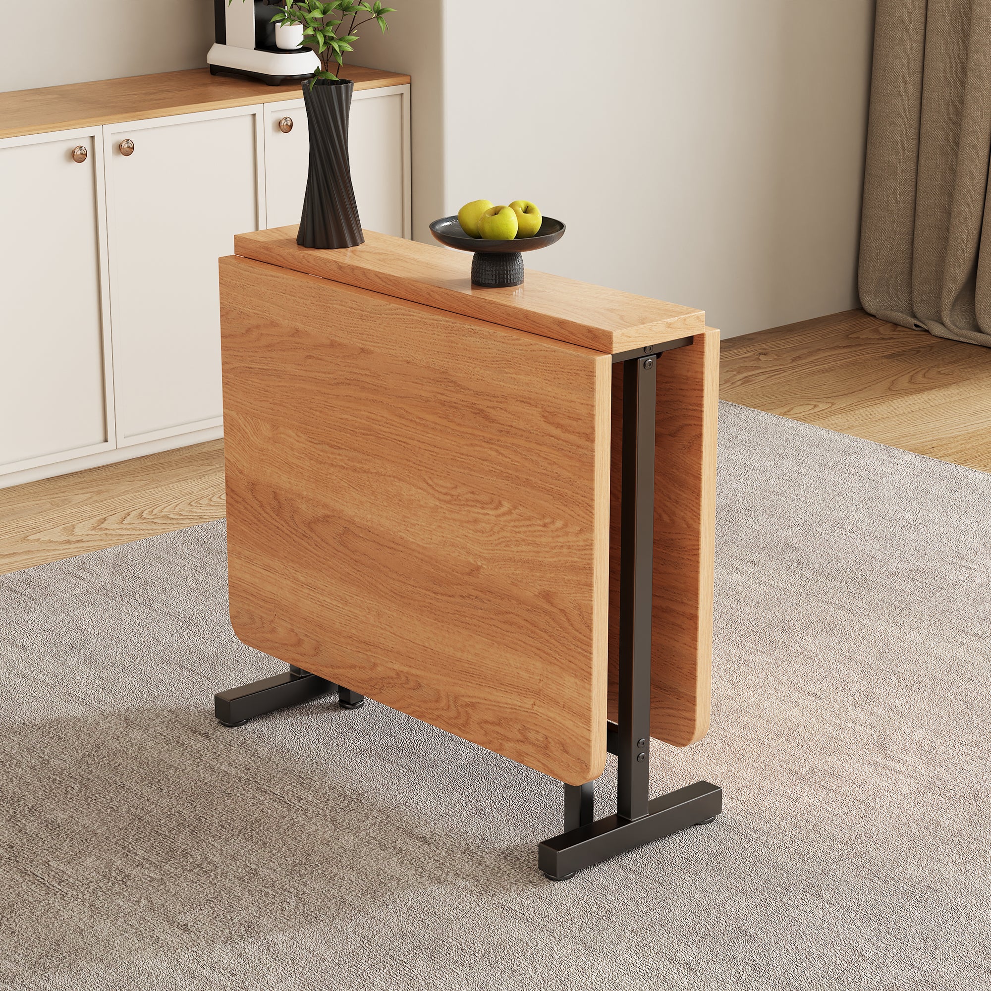 Table à manger pliable 4 à 6 couverts - L 120 x l 80 x H 75 cm - Bois MDF et métal - Naturel - 2