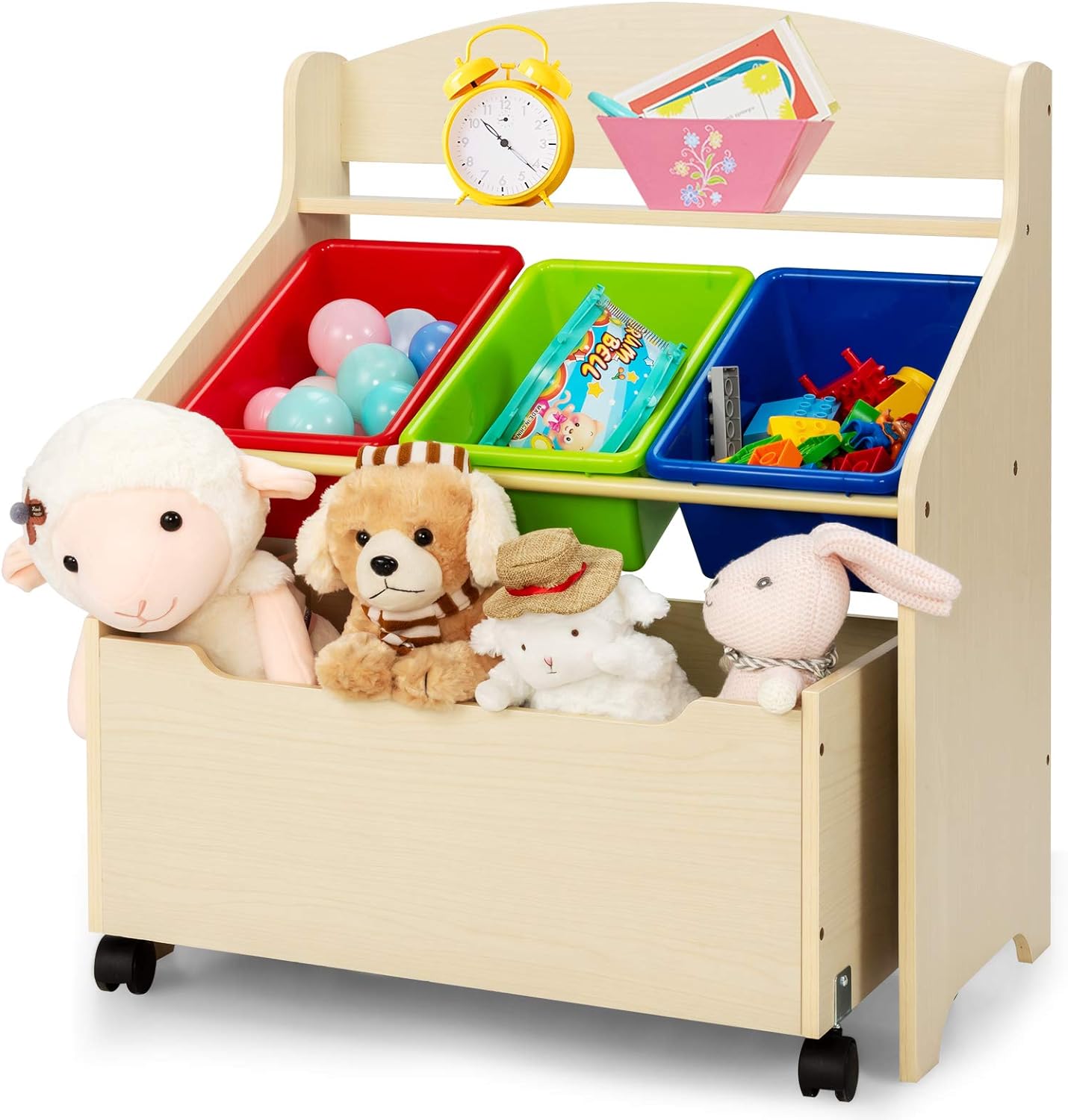 Meuble Rangement Jouets Enfants 3 Niveaux Avec 6 Bacs Amovibles - Vert, 96x38.5x90 Cm - Pour 3-8 Ans - 5