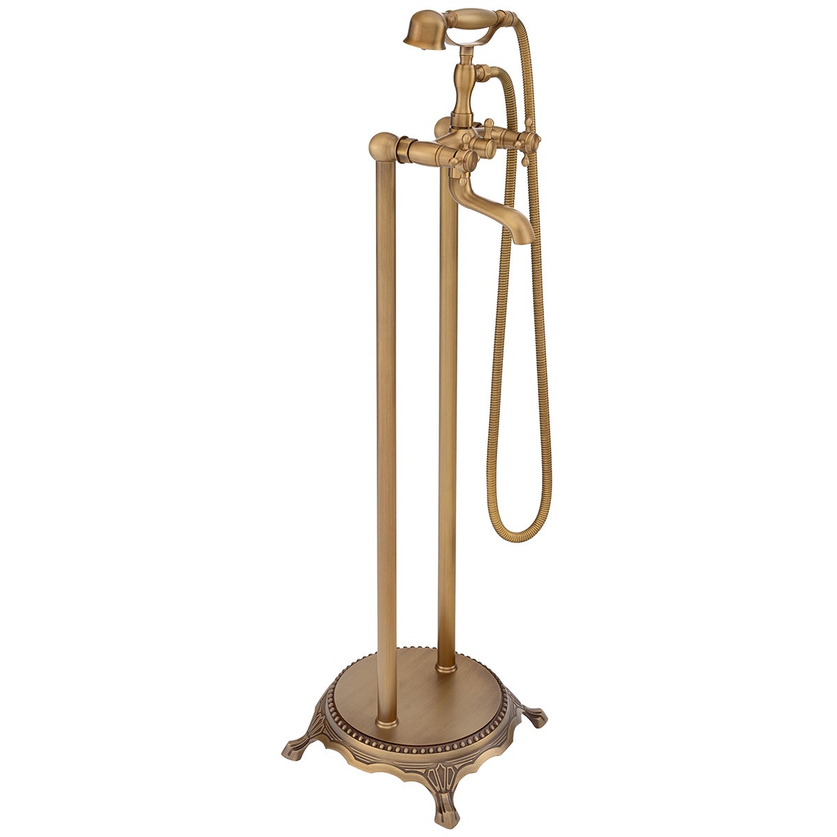 Silla élégant Robinet de Baignoire retro sur pied avec inverseur et bec rotatif avec douchette et flexible, Vintage Doré - 4