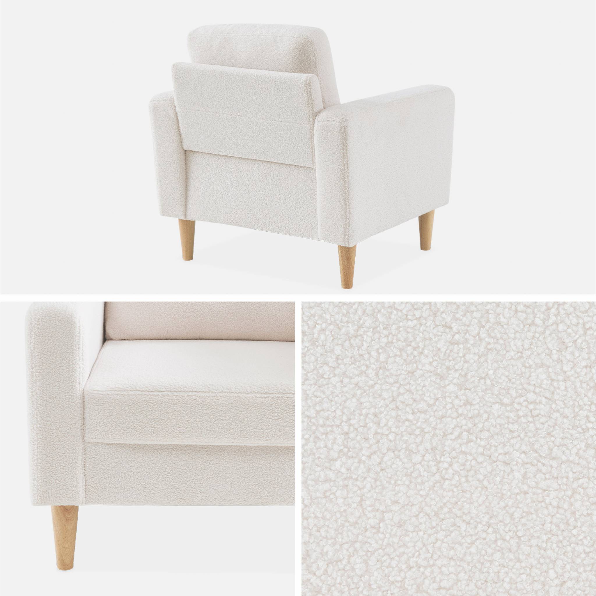 Fauteuil à bouclettes crème. scandinave - Bjorn - Canapé 1 place fixe droit pieds bois - 6
