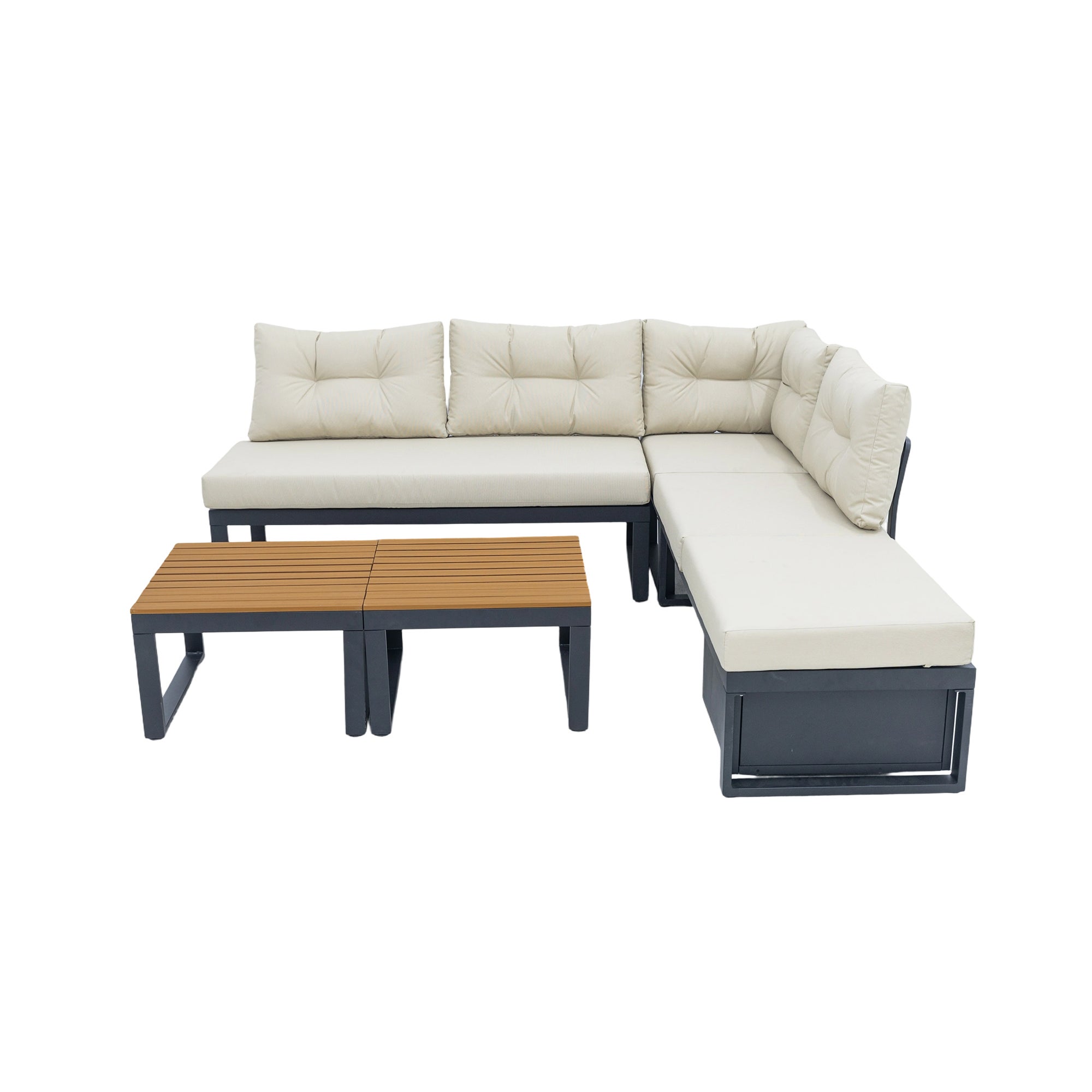 Ensemble de meubles de jardin avec dossier réglable en 4 positions et fonction inclinable, espace de rangement et tissu polyester - Beige - 5