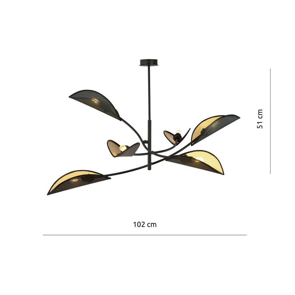 Żyrandol Flik czarny 6 świateł w kształcie liścia 6xE14 ø102 cm - 7