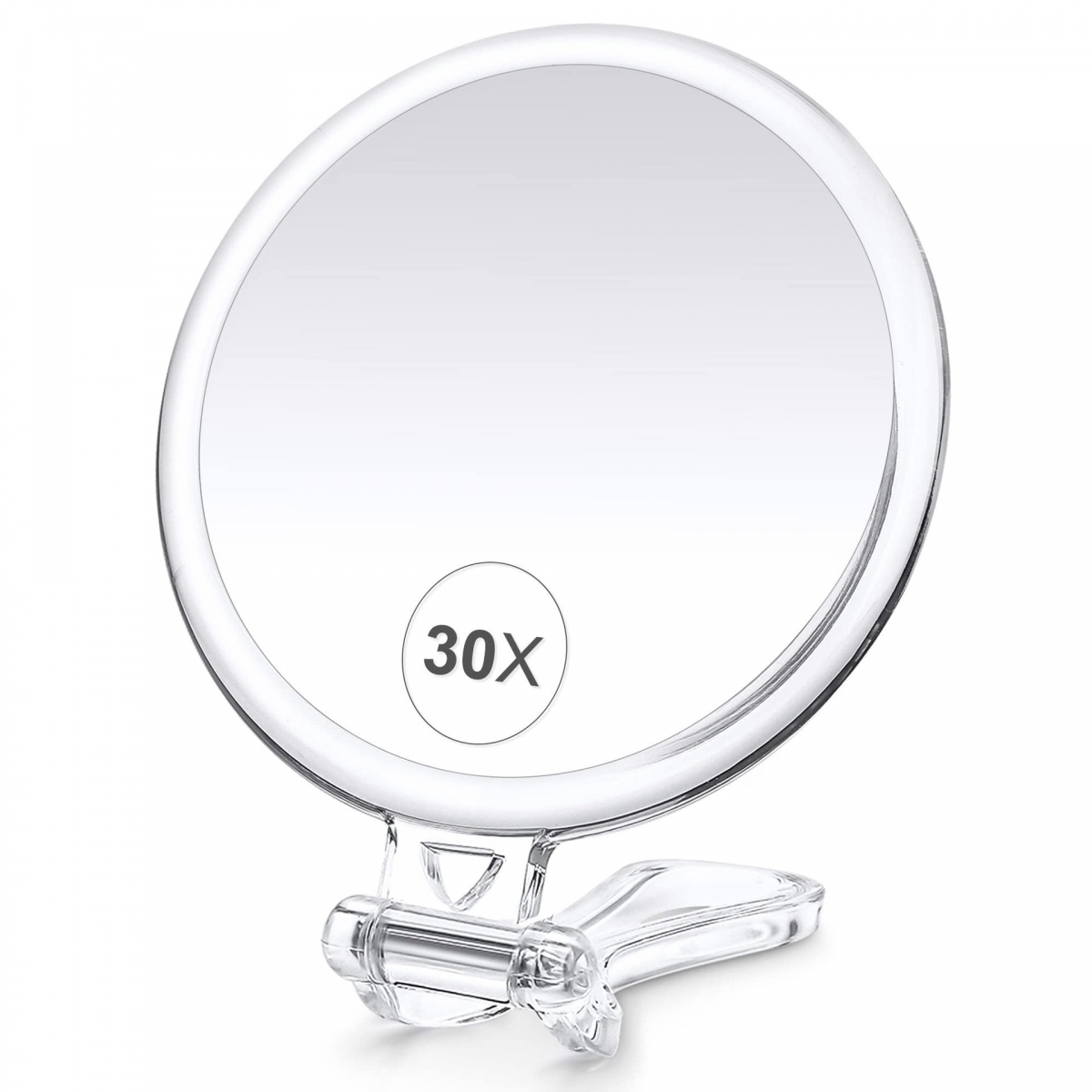 Oglindă de machiaj, mărire 30x, transparentă pe ambele părți (1x/30x), oglindă de buzunar cu mâner - siguranță pentru călătorii