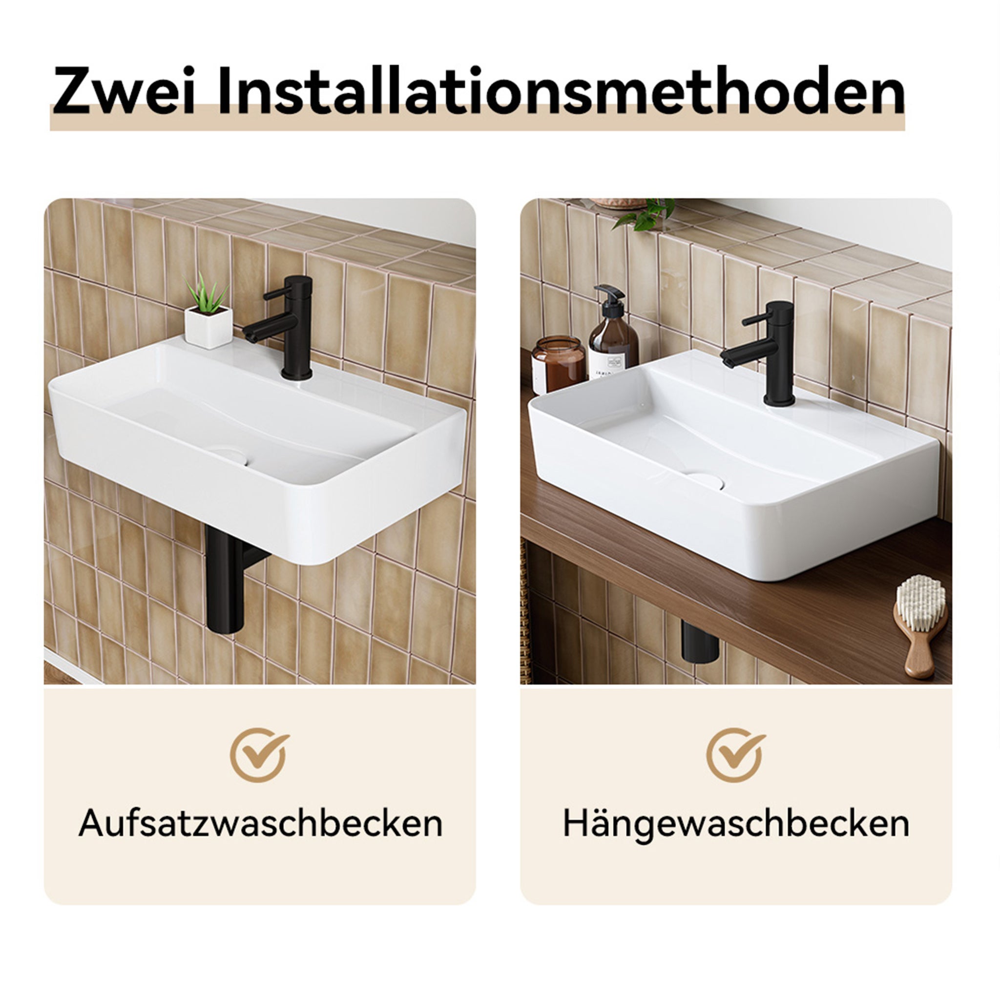 Lavabo mural en céramique blanche - Rectangulaire lavabo suspendu 46 x 30.5 cm - Avec trou pour robinet sans trop-plein - Lavabo à poser HOROW - 4