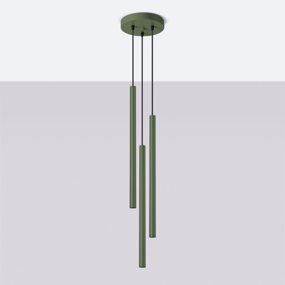 Lampa wisząca BRILL 3P zielona oliwka LED 4000K - 19.5x19.5x104cm Sollux