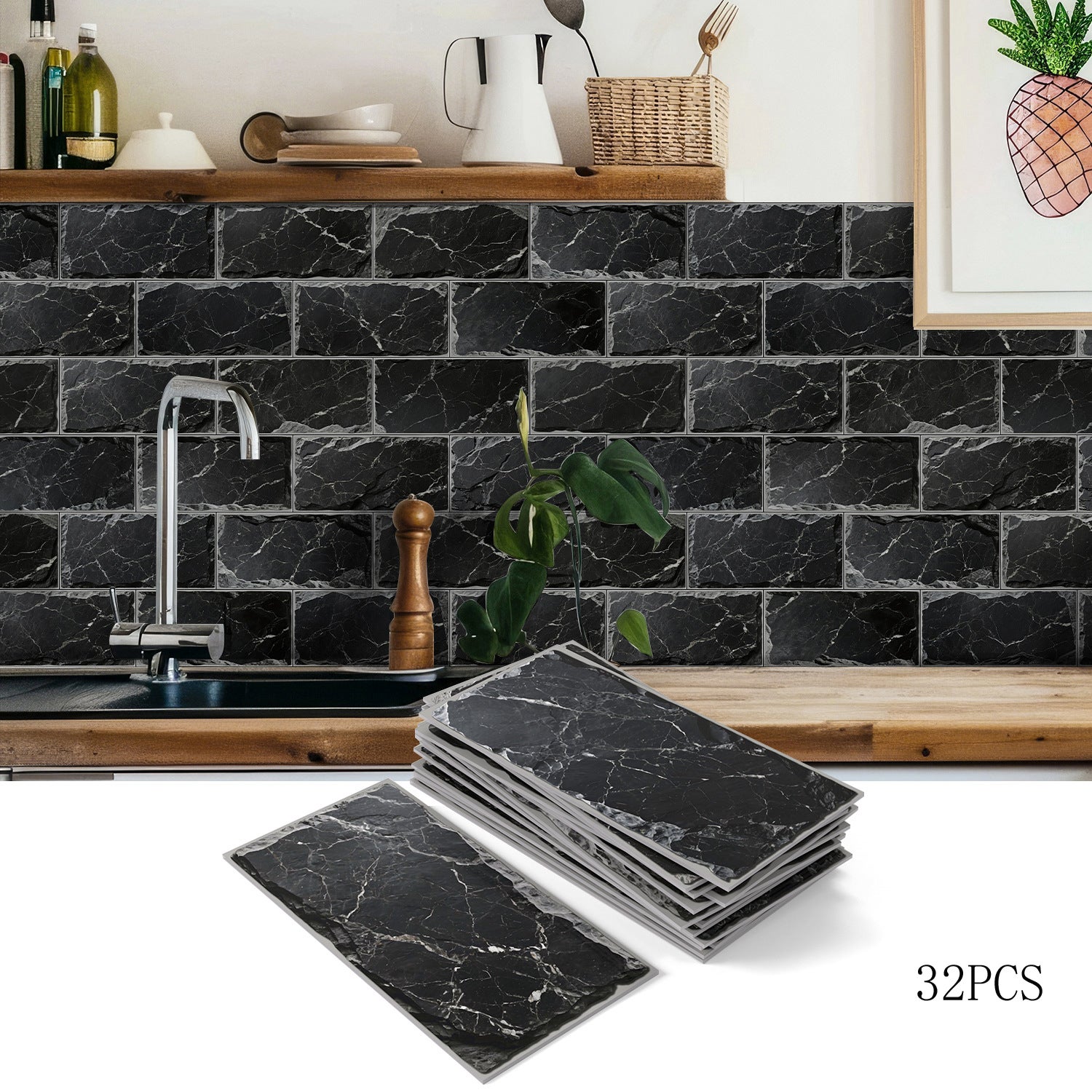 Piastrelle Adesive 3D Effetto Marmo 32 Pezzi 7,6x15,2 Cm | Autoadesive Per Cucina E Bagno