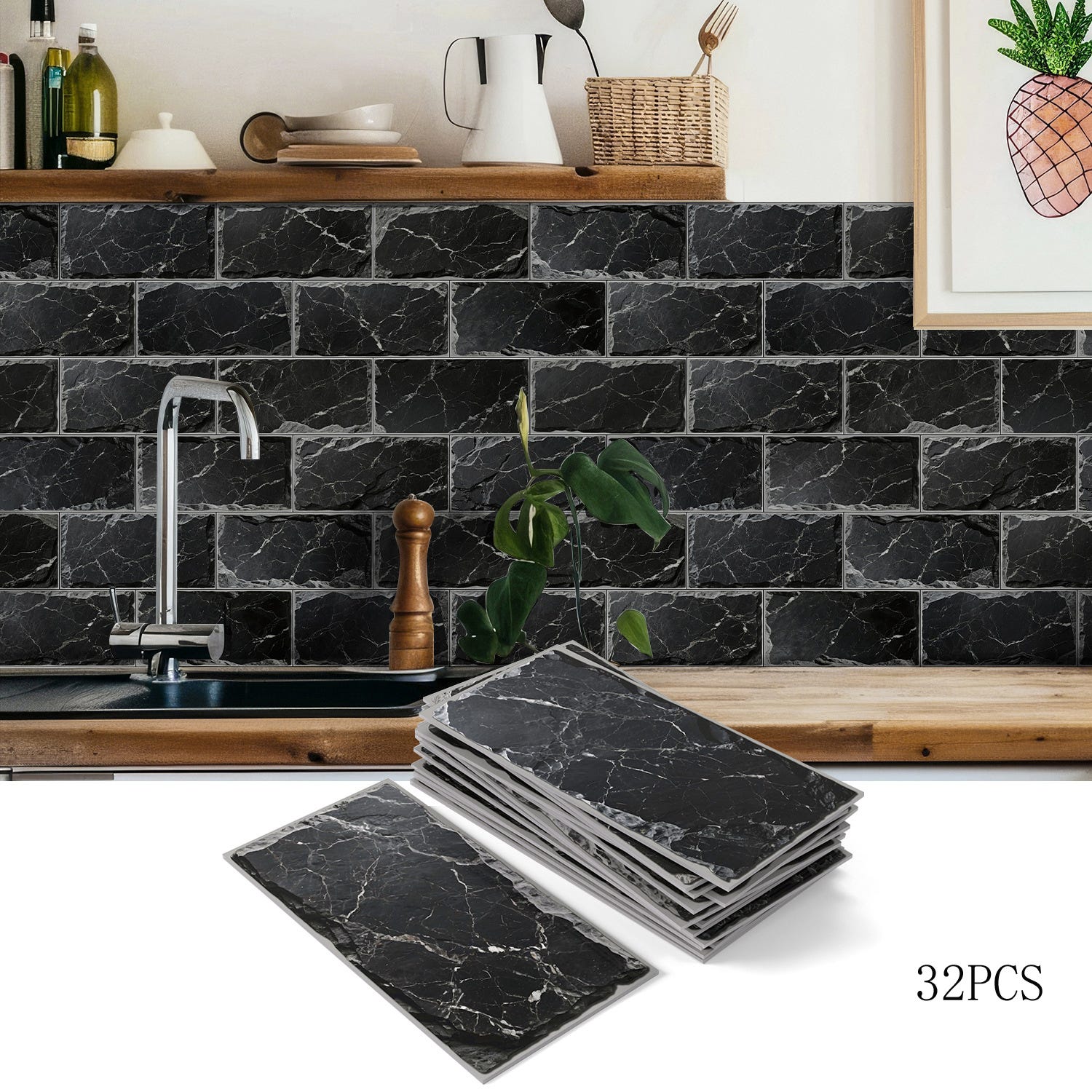 Piastrelle Adesive 3D Effetto Marmo 32 Pezzi 7,6x15,2 Cm | Autoadesive Per Cucina E Bagno
