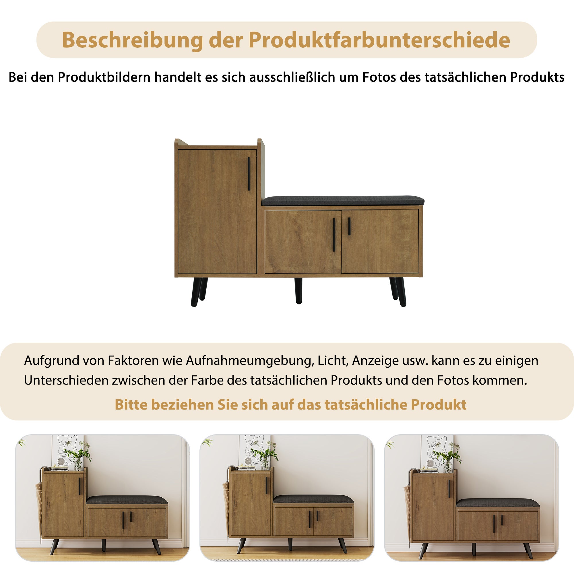Banc à chaussures avec Rangement 100x34x69 cm, Structure en Bois et Poignées Métal Asymétriques 9 paires, Meuble range-chaussures 3 portes, Naturel - 5